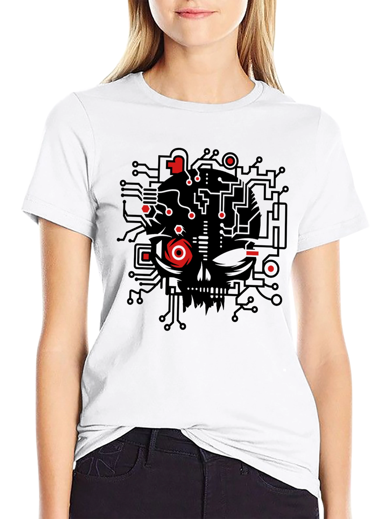 Cyberpunk Skull Graphic Tee - Black