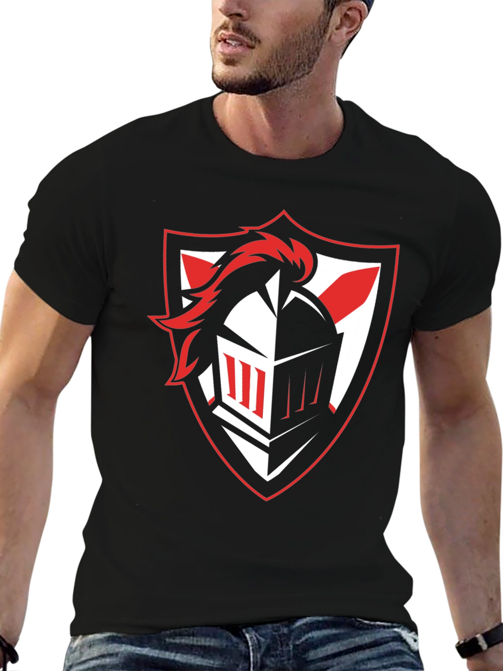 Knight Crest Graphic Tee - Black Cotton T-Shirt