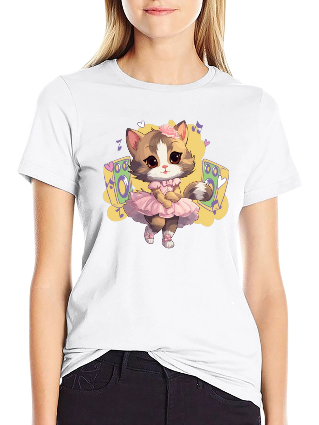 Cute Cat Ballerina Graphic Tee