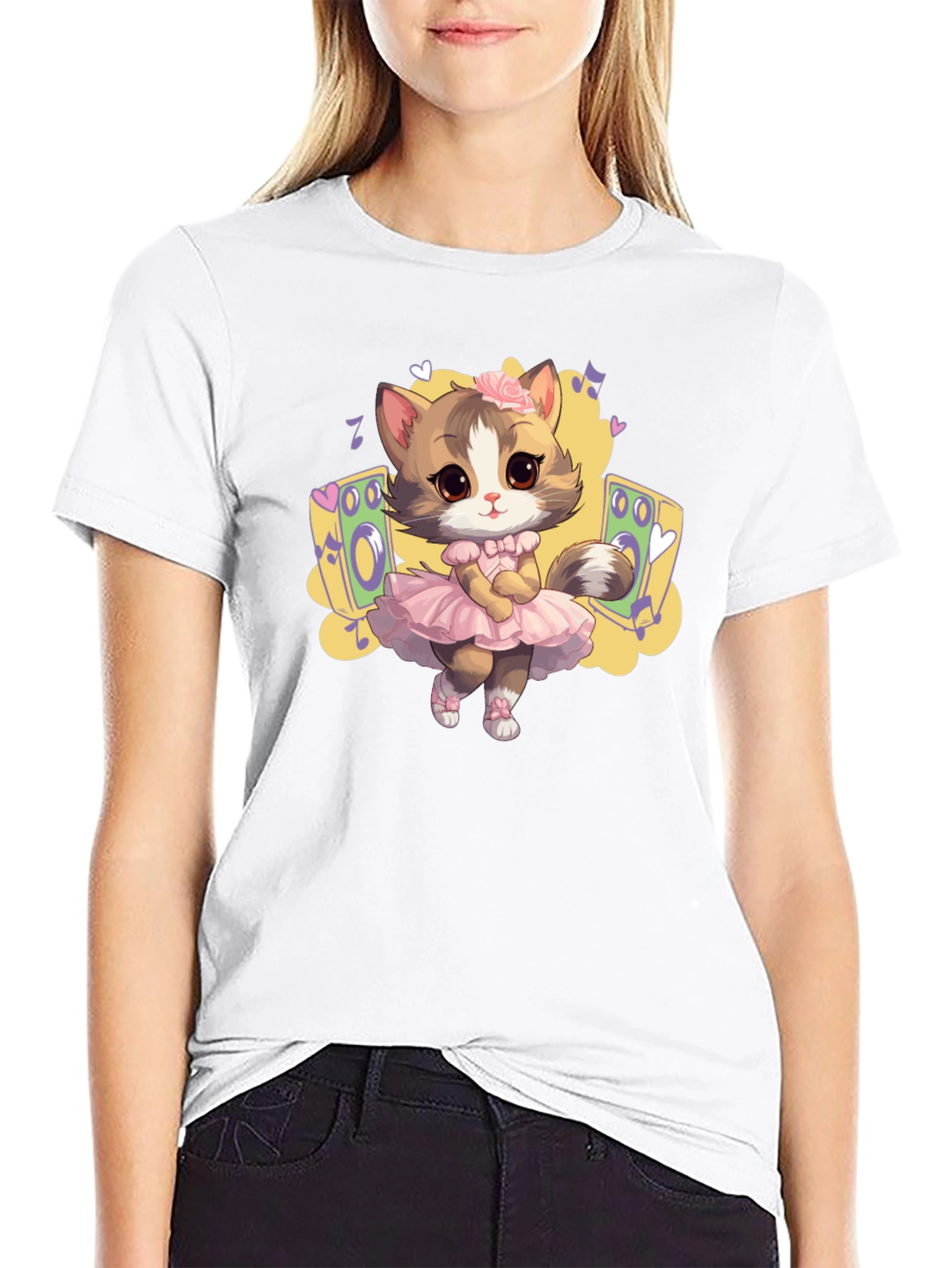 Cute Cat Ballerina Graphic Tee