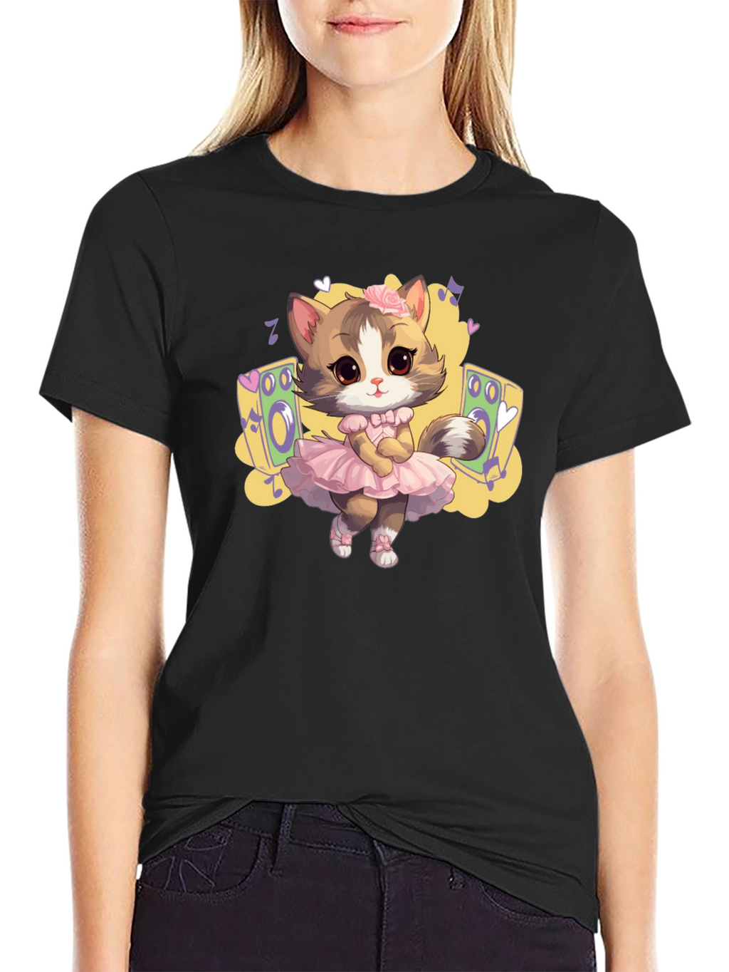 Cute Cat Ballerina Graphic Tee