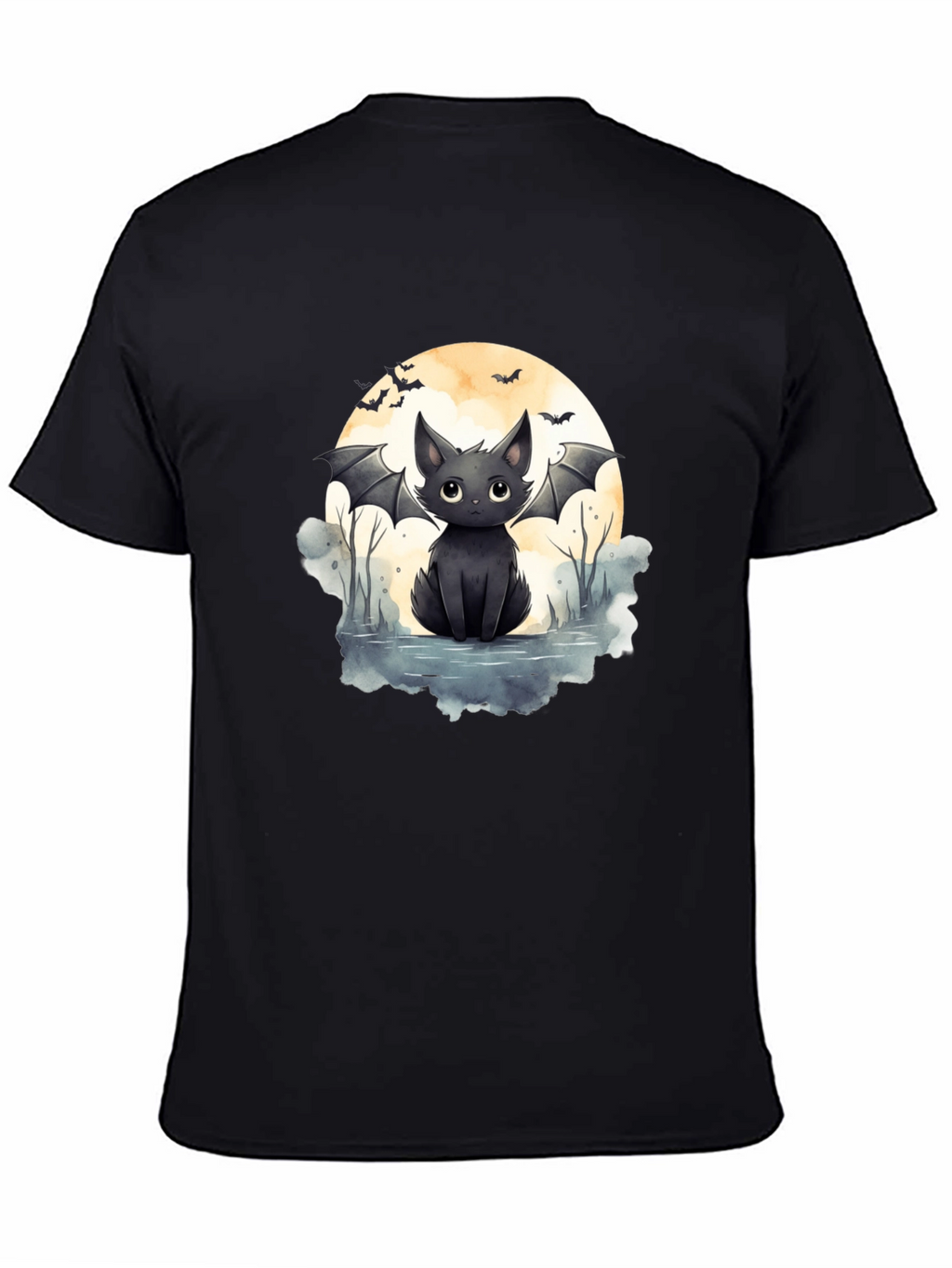 Cute Bat Cat Graphic Tee - Halloween T-Shirt