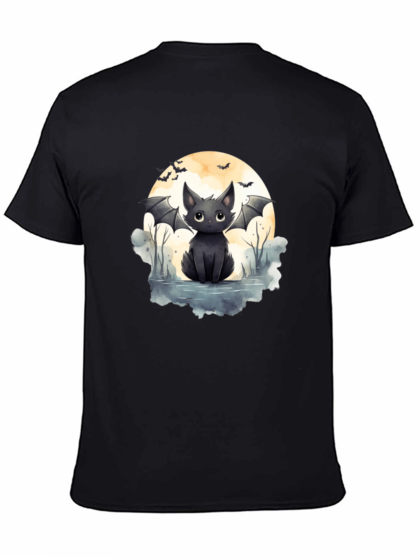 Cute Bat Cat Graphic Tee - Halloween T-Shirt
