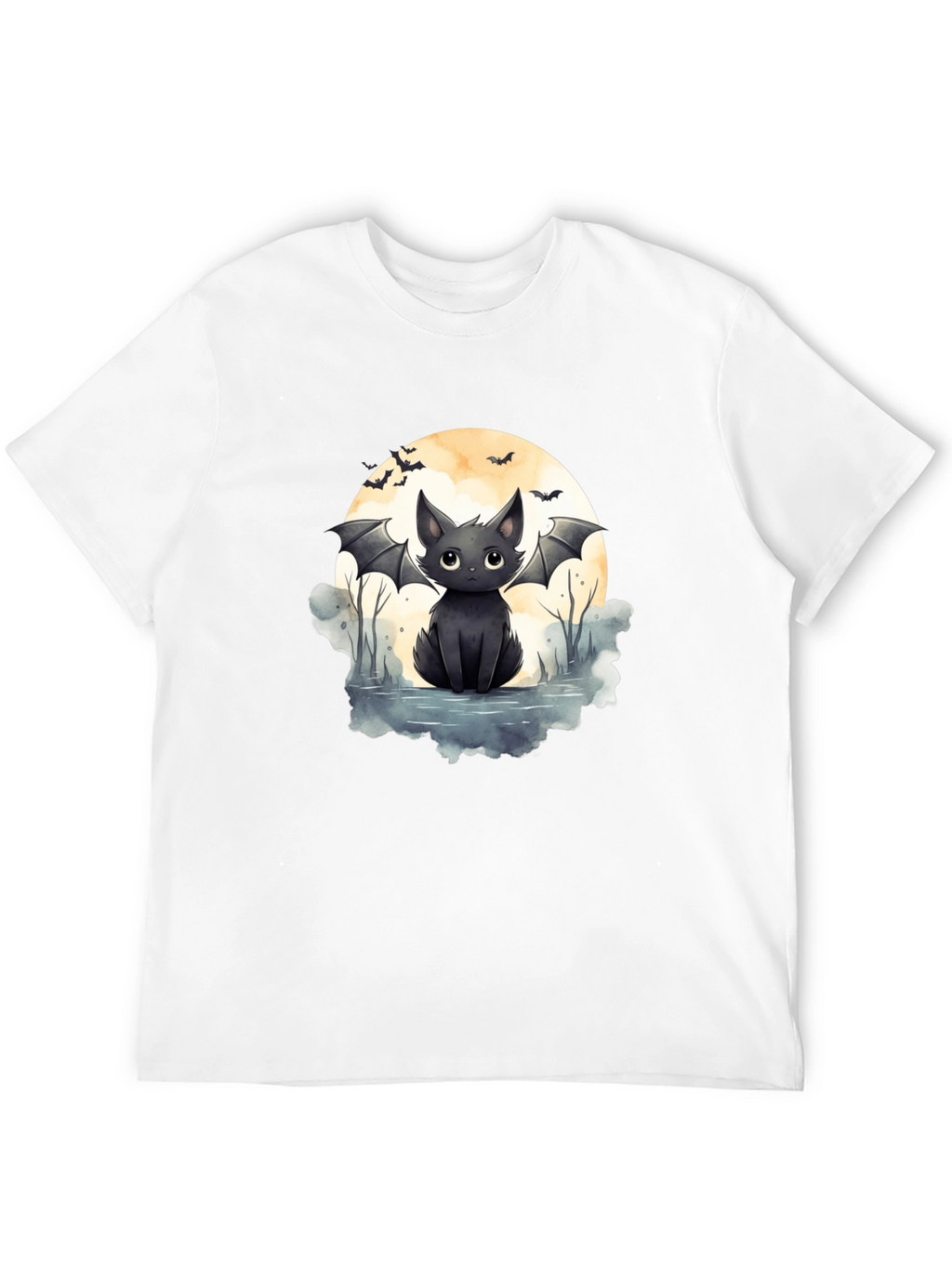 Cute Bat Cat Graphic Tee - Halloween T-Shirt