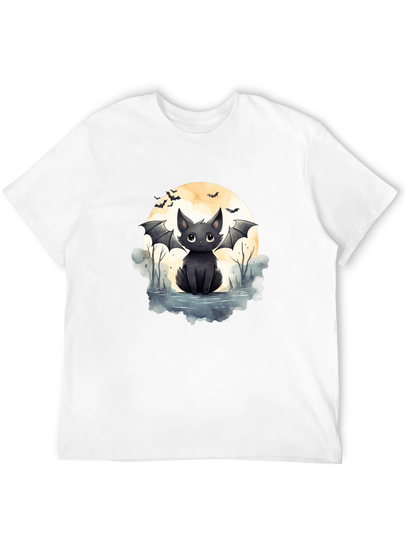 Cute Bat Cat Graphic Tee - Halloween T-Shirt