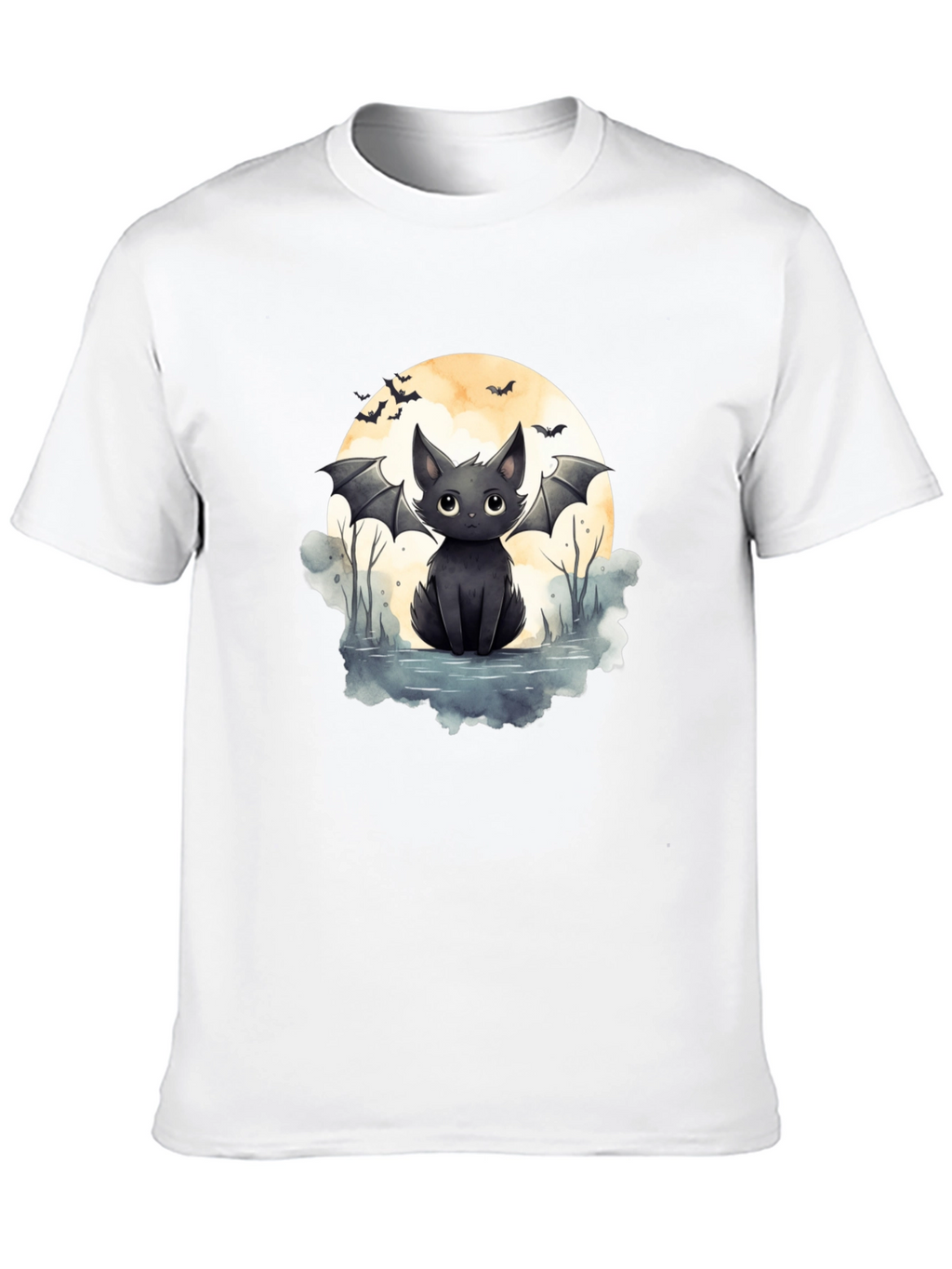 Cute Bat Cat Graphic Tee - Halloween T-Shirt