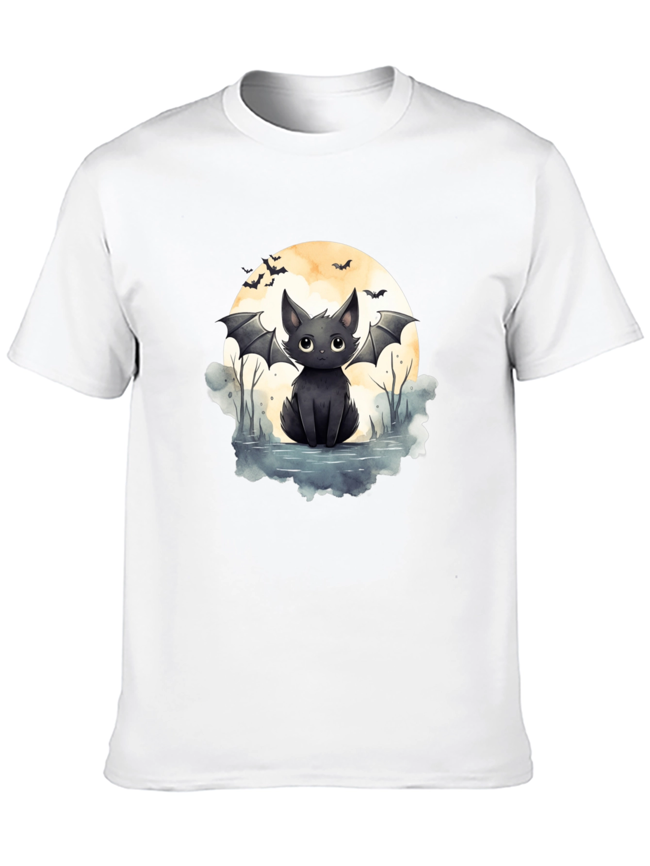 Cute Bat Cat Graphic Tee - Halloween T-Shirt