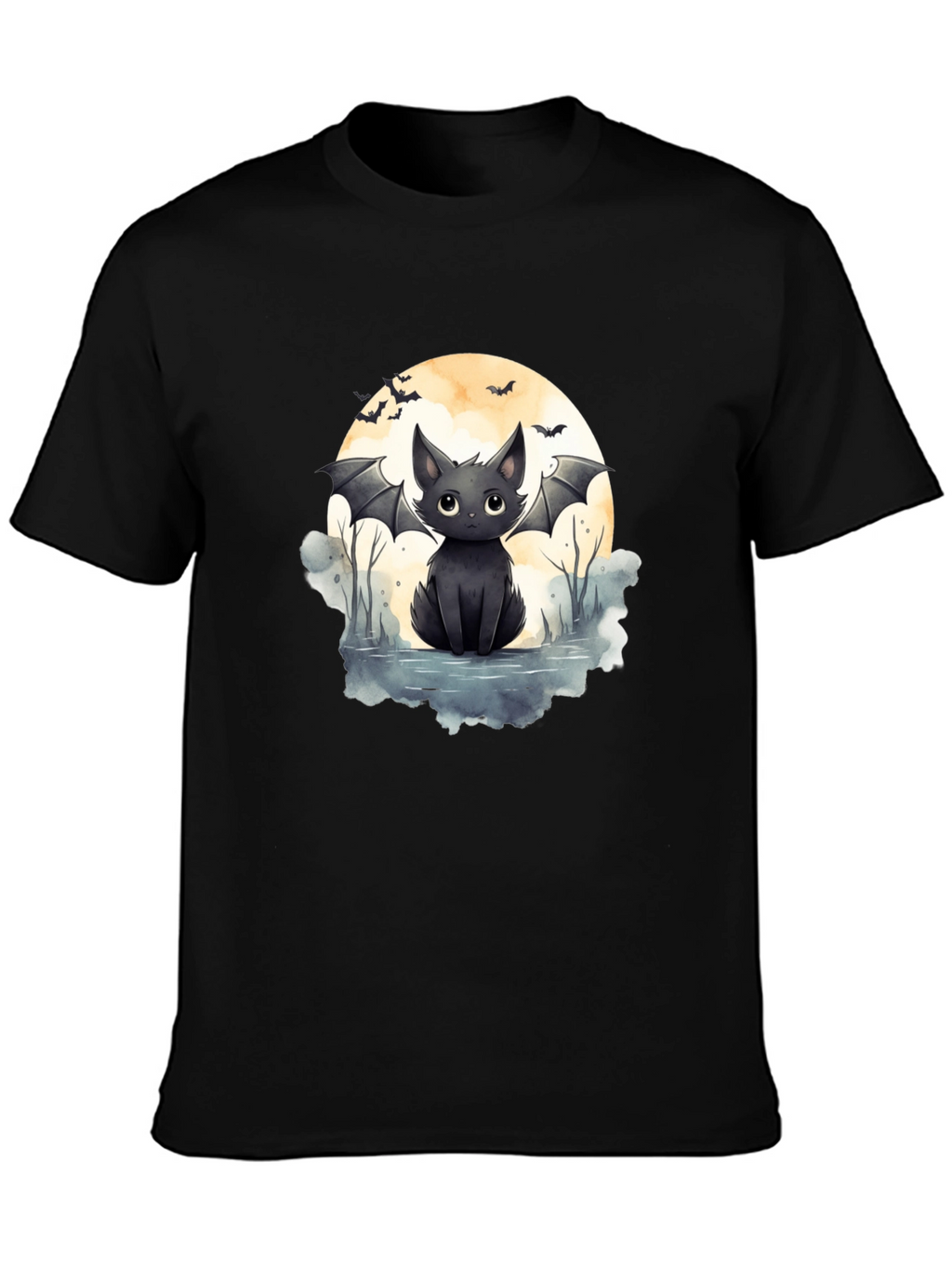 Cute Bat Cat Graphic Tee - Halloween T-Shirt