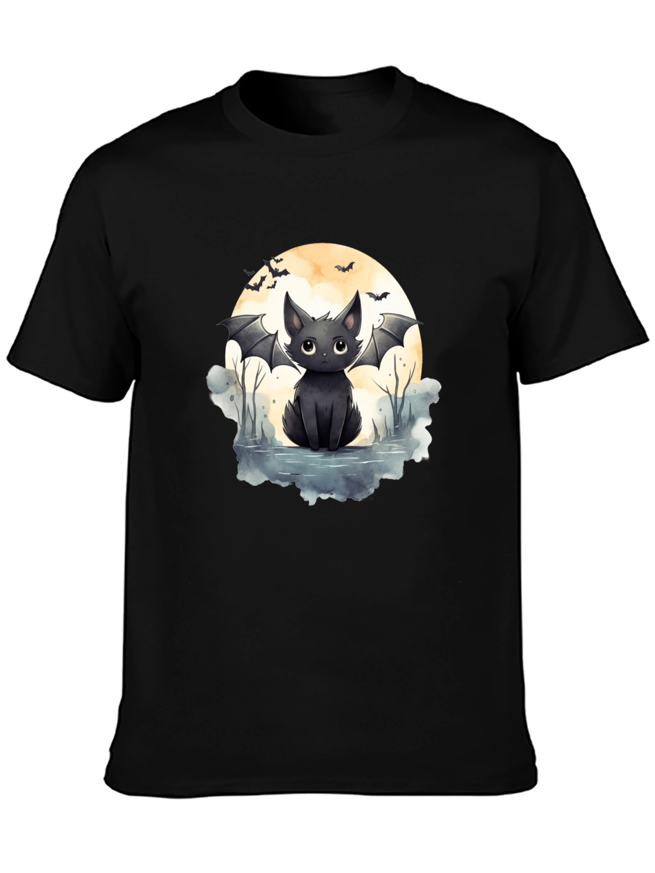 Cute Bat Cat Graphic Tee - Halloween T-Shirt