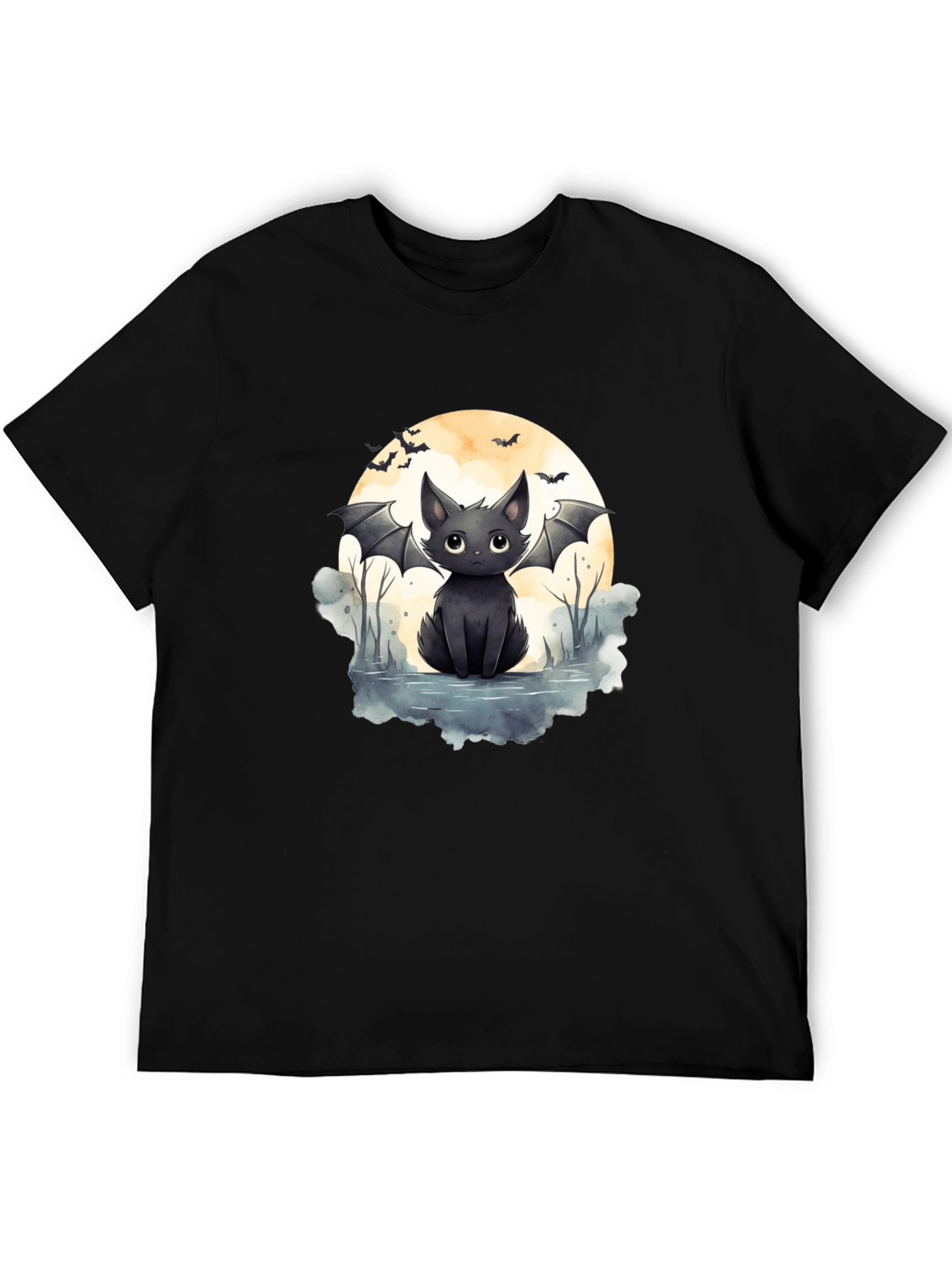 Cute Bat Cat Graphic Tee - Halloween T-Shirt
