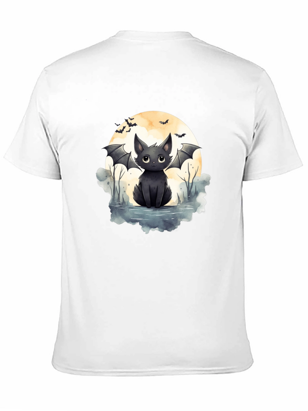 Cute Bat Cat Graphic Tee - Halloween T-Shirt