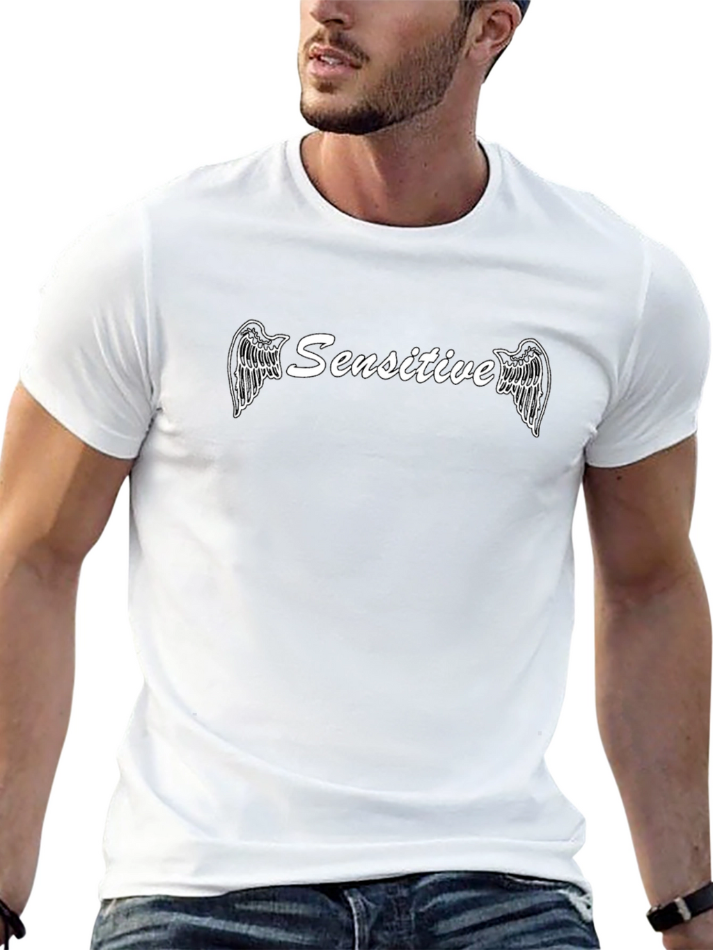 Sensitive Angel Wings Graphic Tee - Black