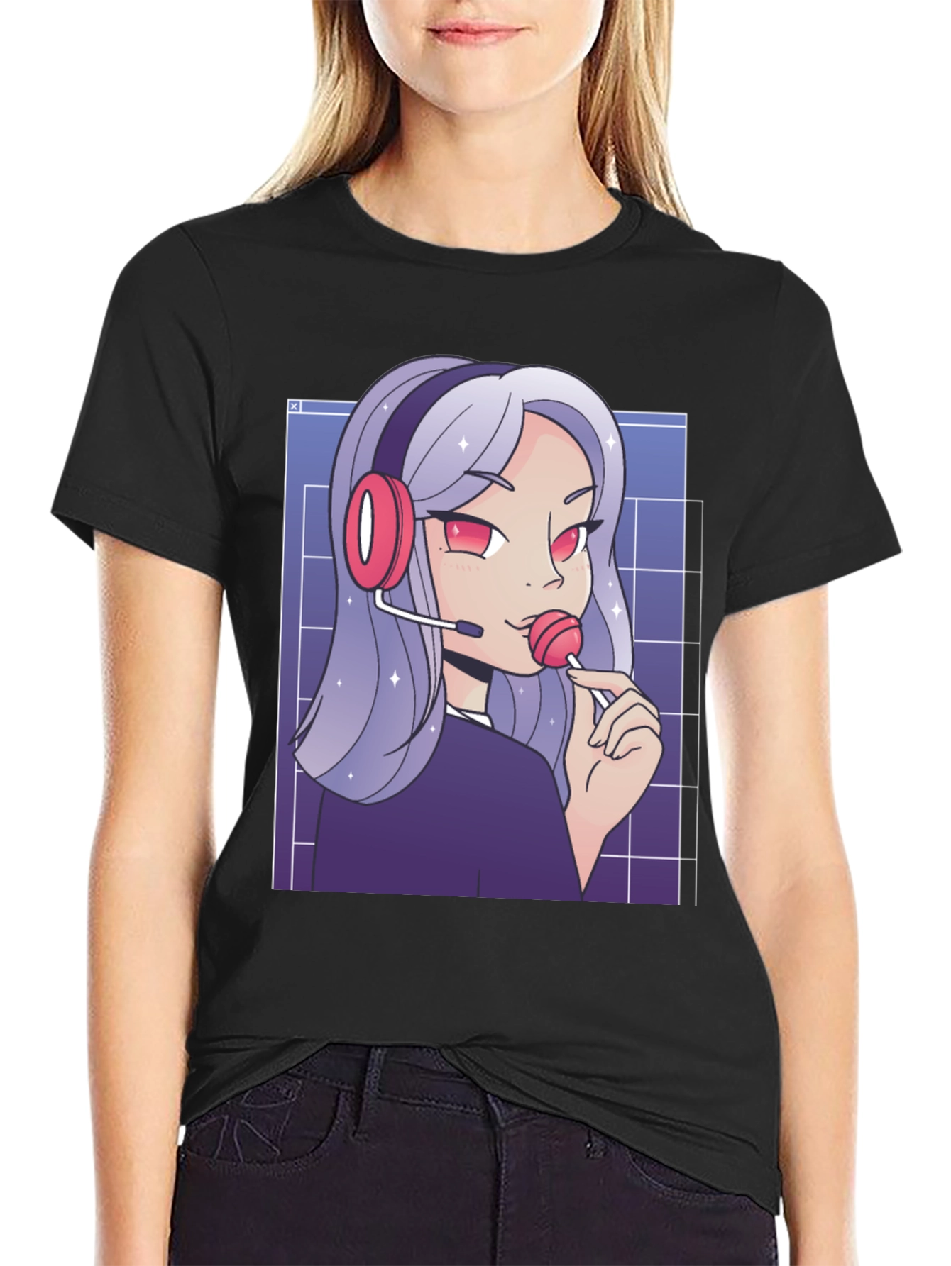 Anime Gamer Girl T-Shirt - Black Graphic Tee