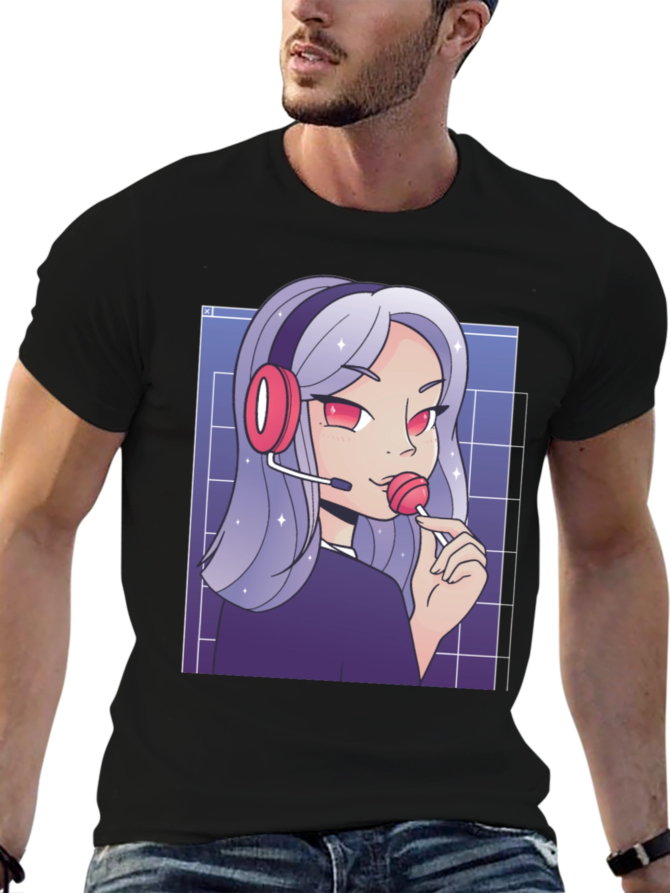 Anime Gamer Girl T-Shirt - Black Graphic Tee