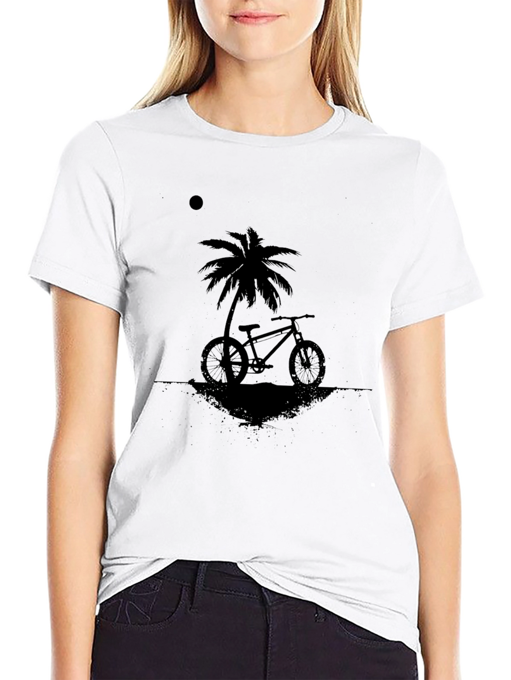 Black T-Shirt with Bike & Palm Tree Design