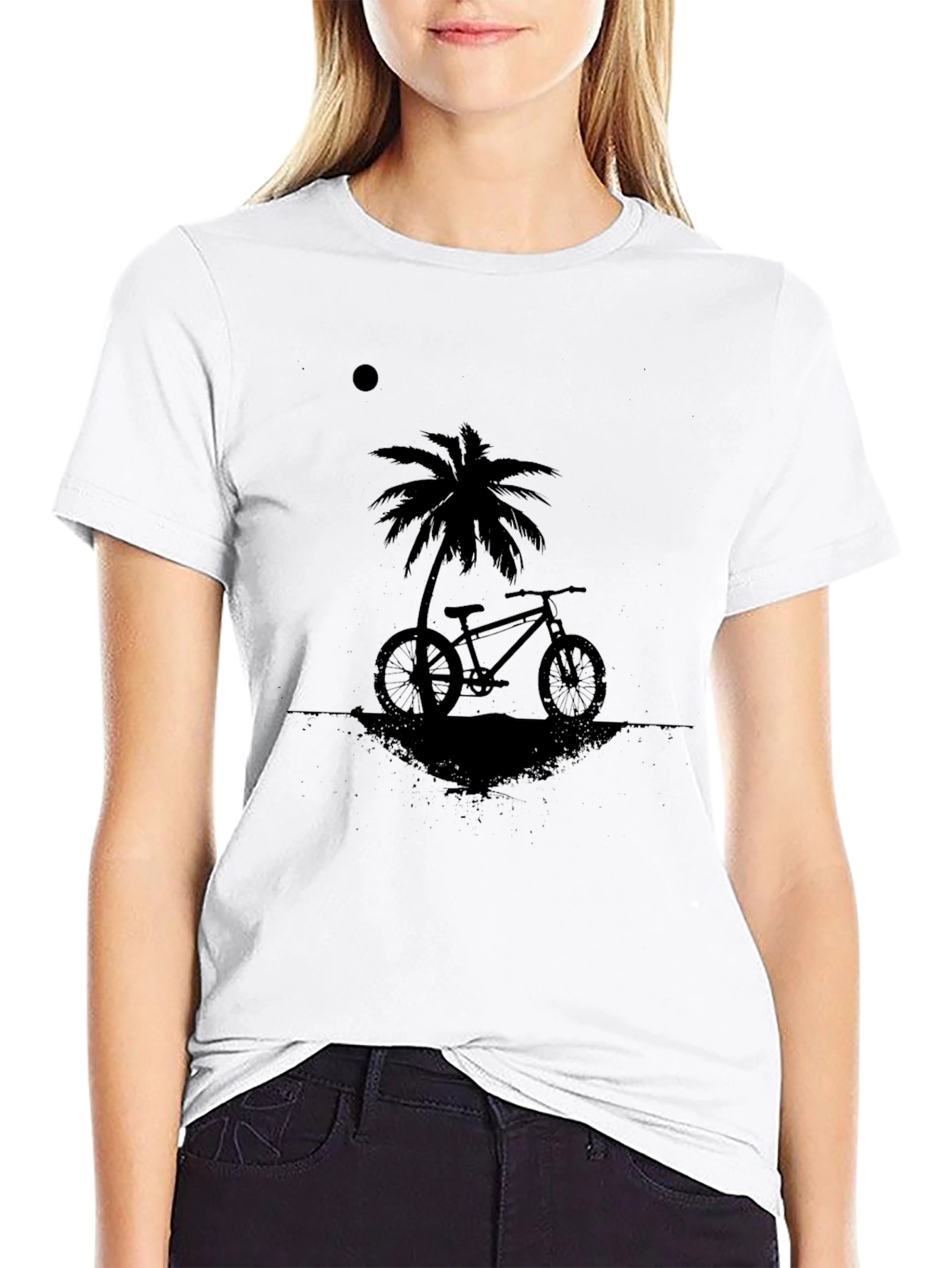 Black T-Shirt with Bike & Palm Tree Design