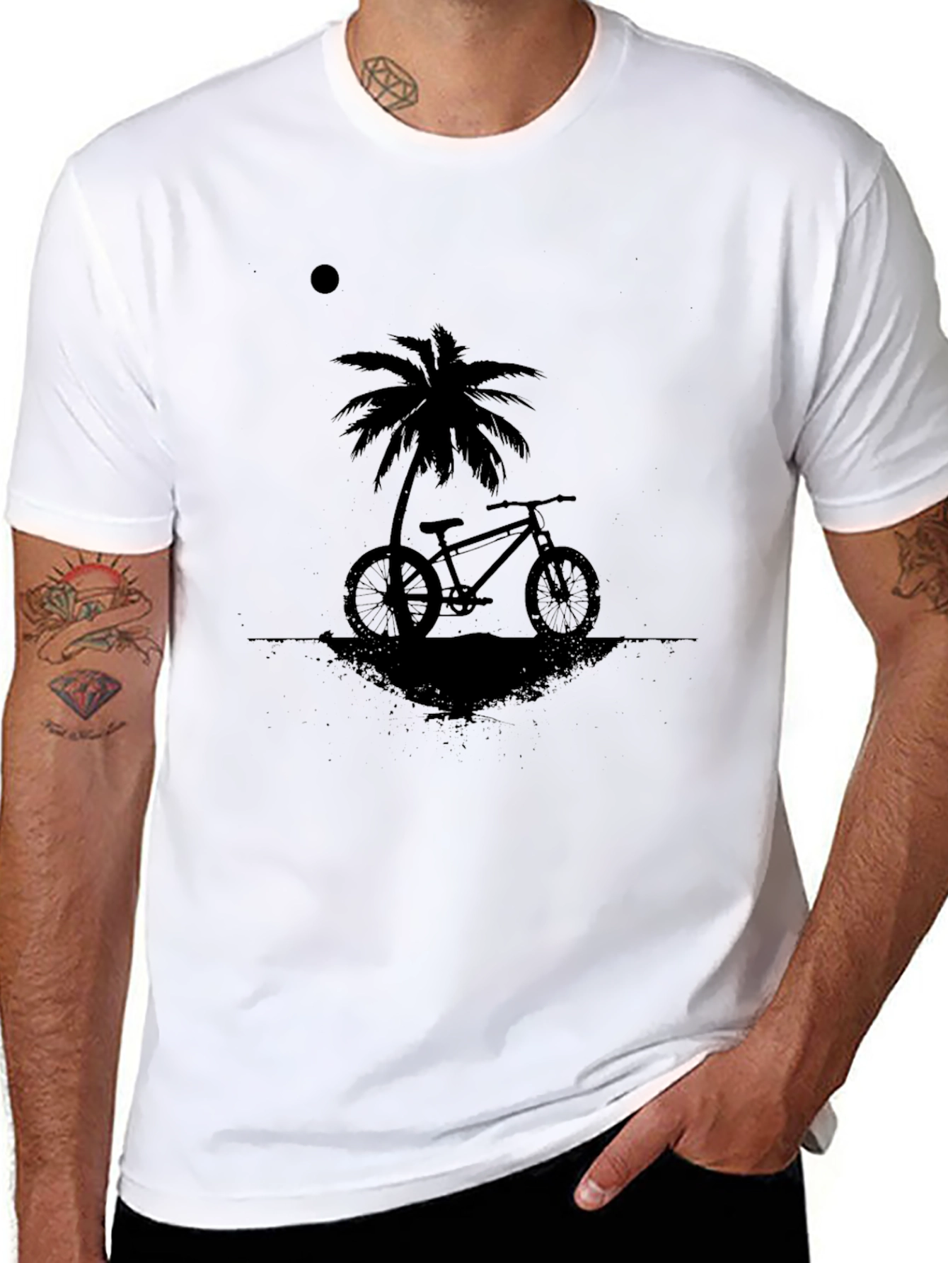 Black T-Shirt with Bike & Palm Tree Design