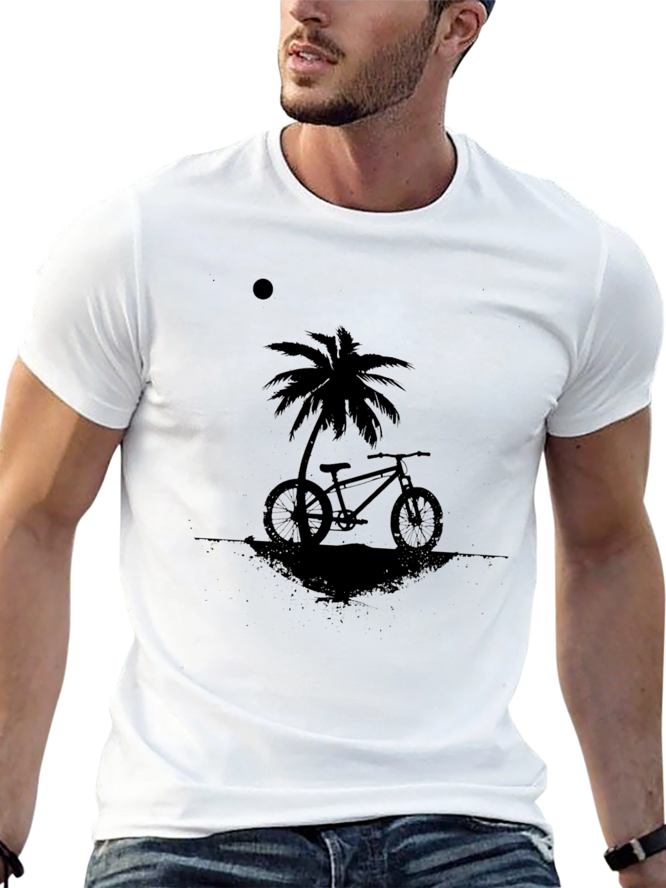 Black T-Shirt with Bike & Palm Tree Design