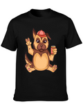 Cartoon Dog with Beer Graphic T-Shirt