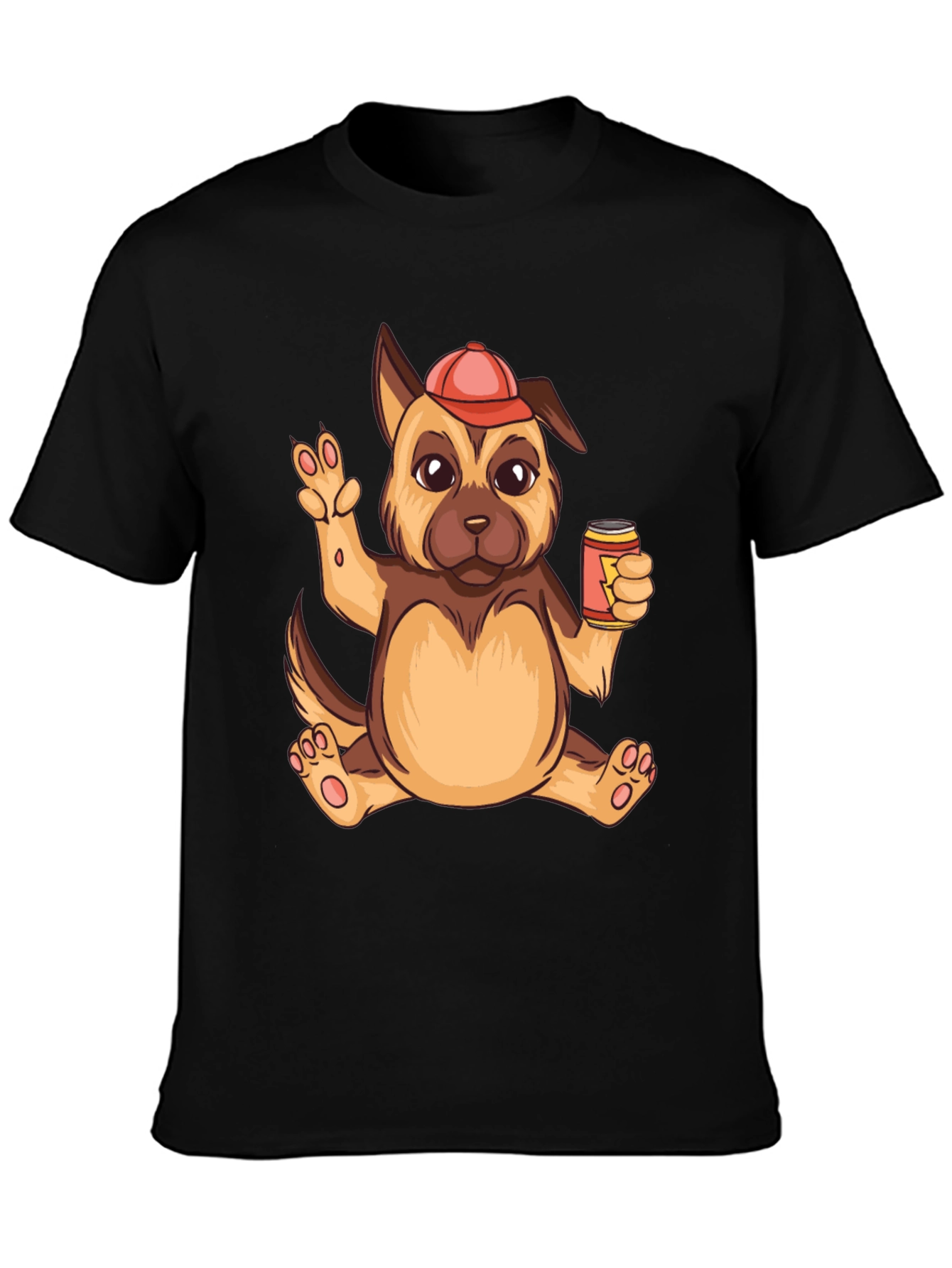 Cartoon Dog with Beer Graphic T-Shirt