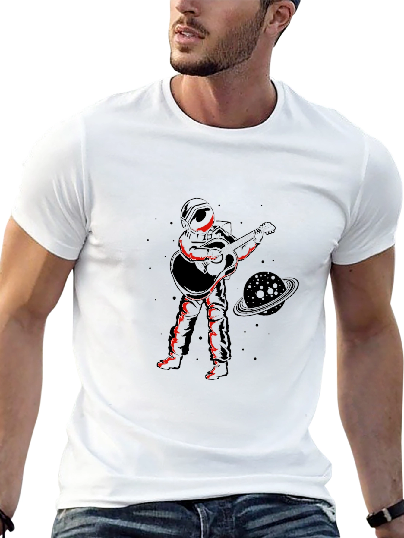 Astronaut Guitar Player Graphic Tee - Cool Space Design