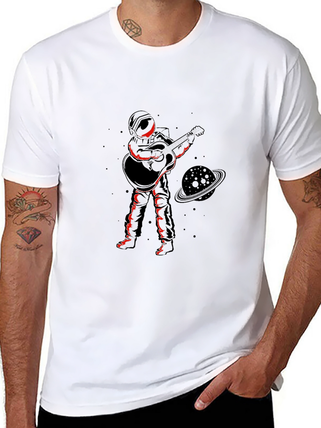 Astronaut Guitar Player Graphic Tee - Cool Space Design