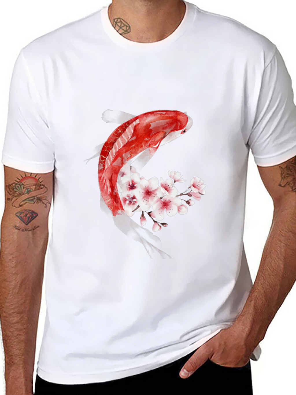 Koi Fish Cherry Blossom Graphic T-Shirt