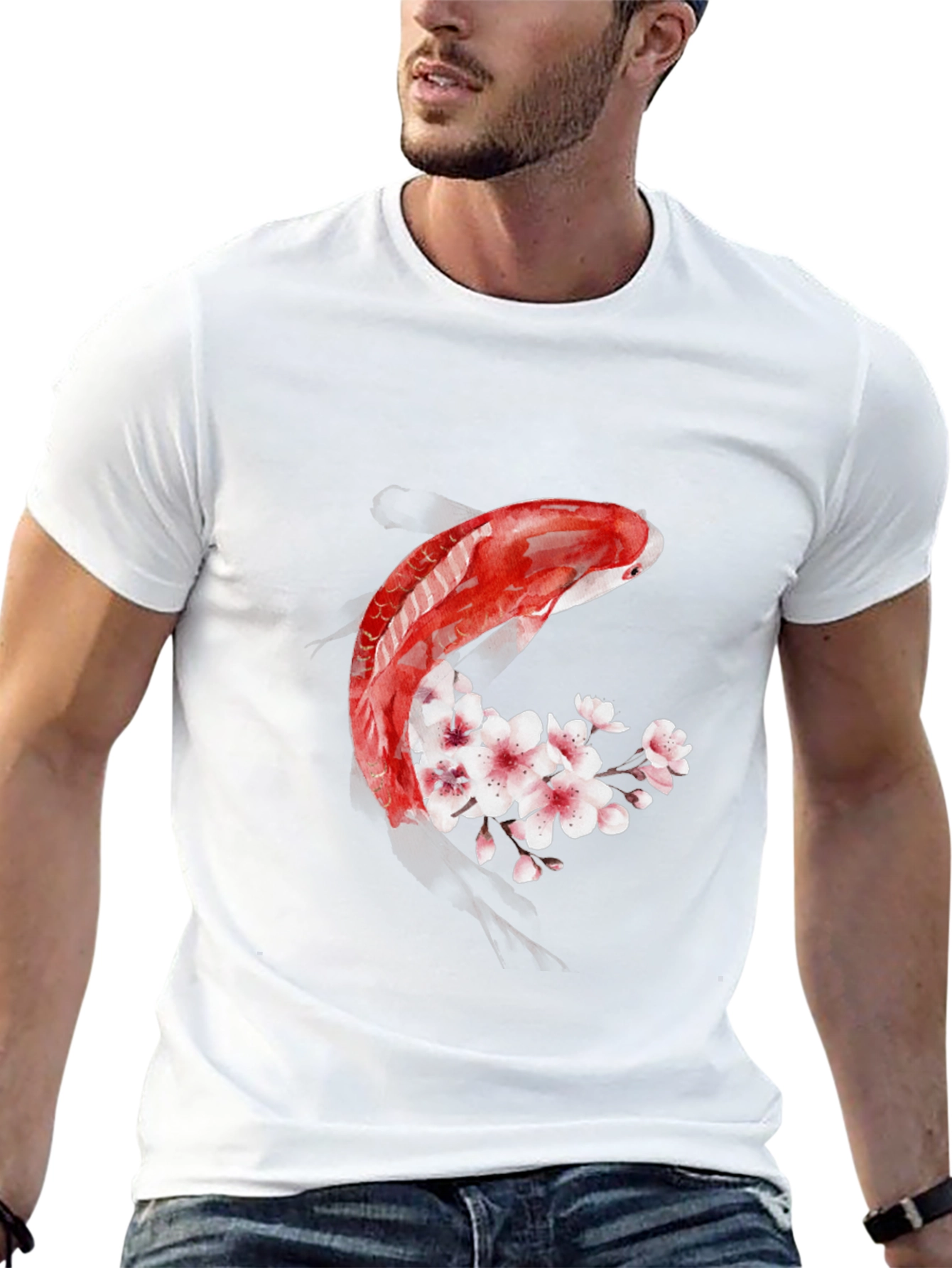Koi Fish Cherry Blossom Graphic T-Shirt