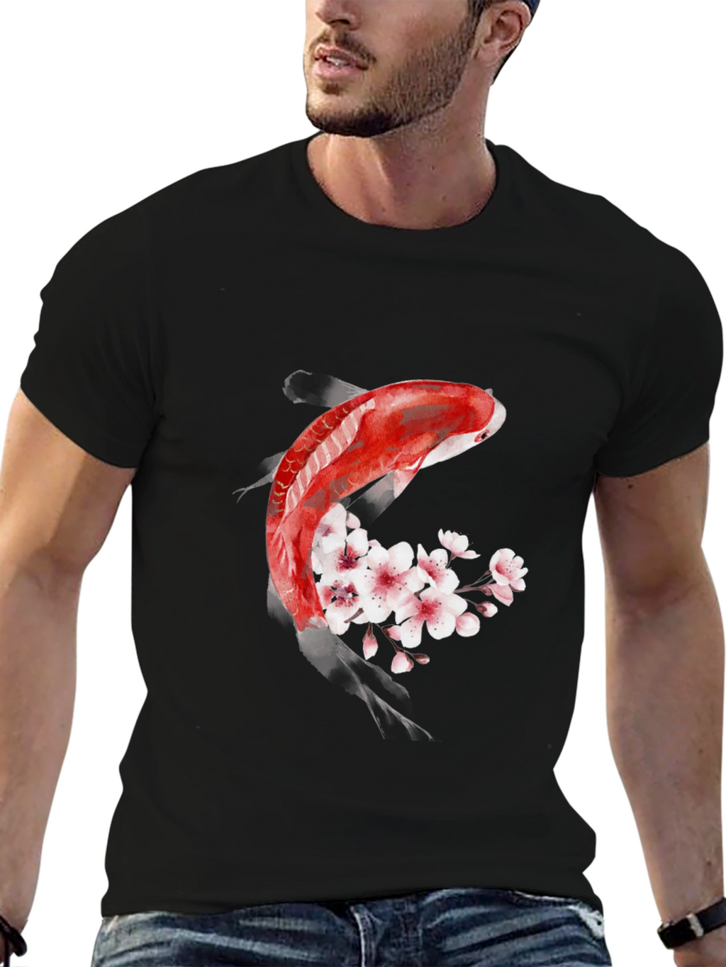Koi Fish Cherry Blossom Graphic T-Shirt