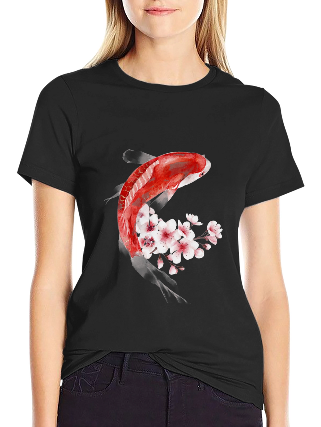 Koi Fish Cherry Blossom Graphic T-Shirt
