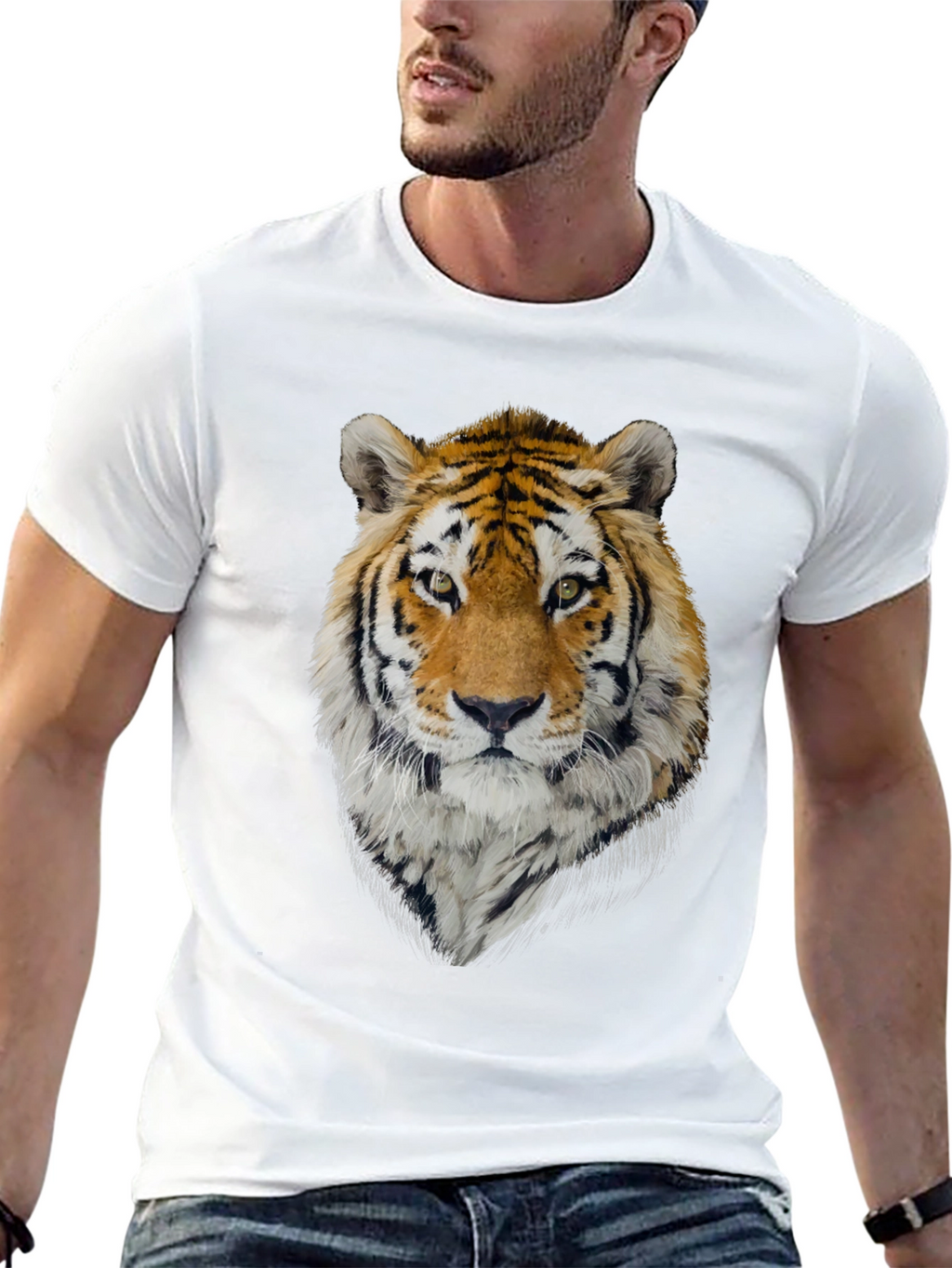 Tiger Graphic Tee - Mens Black Crew Neck T-Shirt
