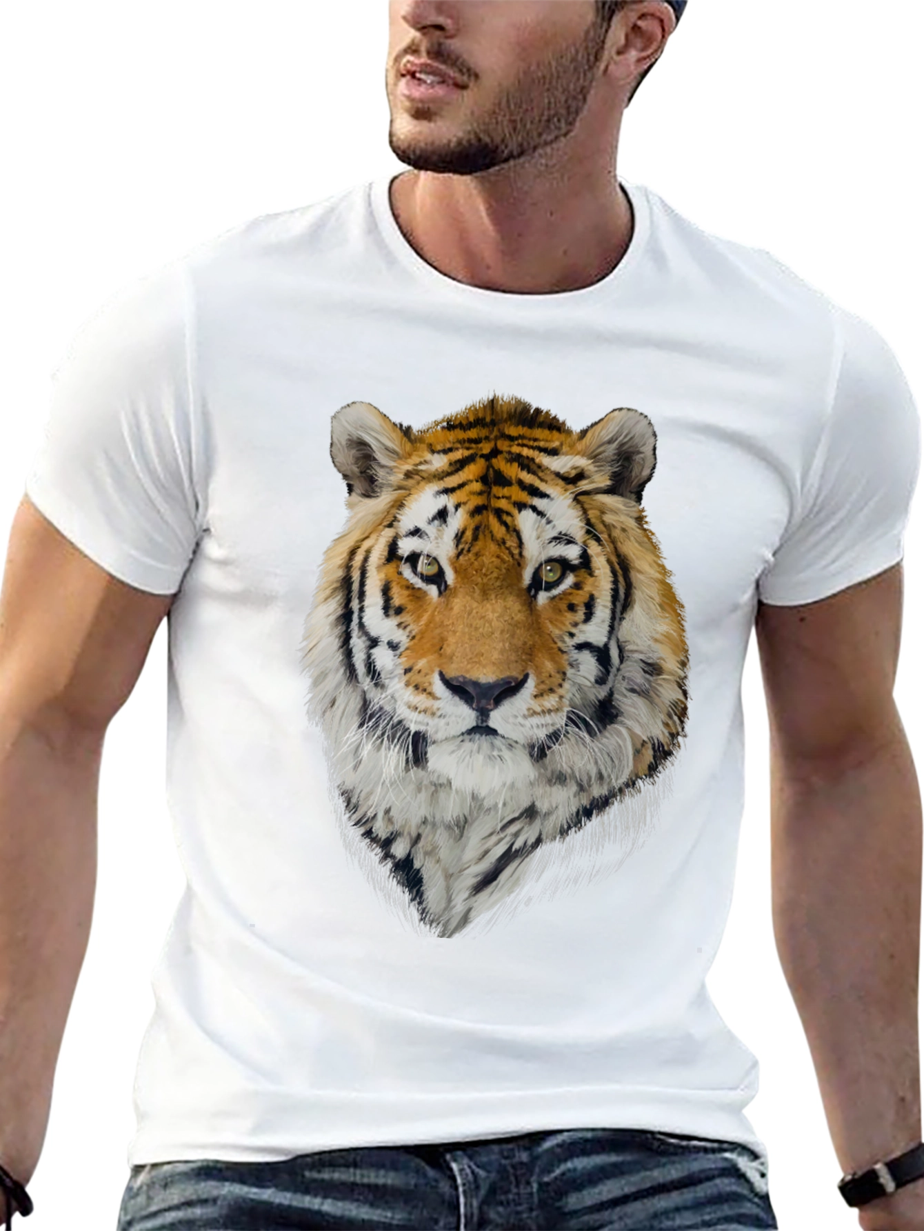 Tiger Graphic Tee - Mens Black Crew Neck T-Shirt