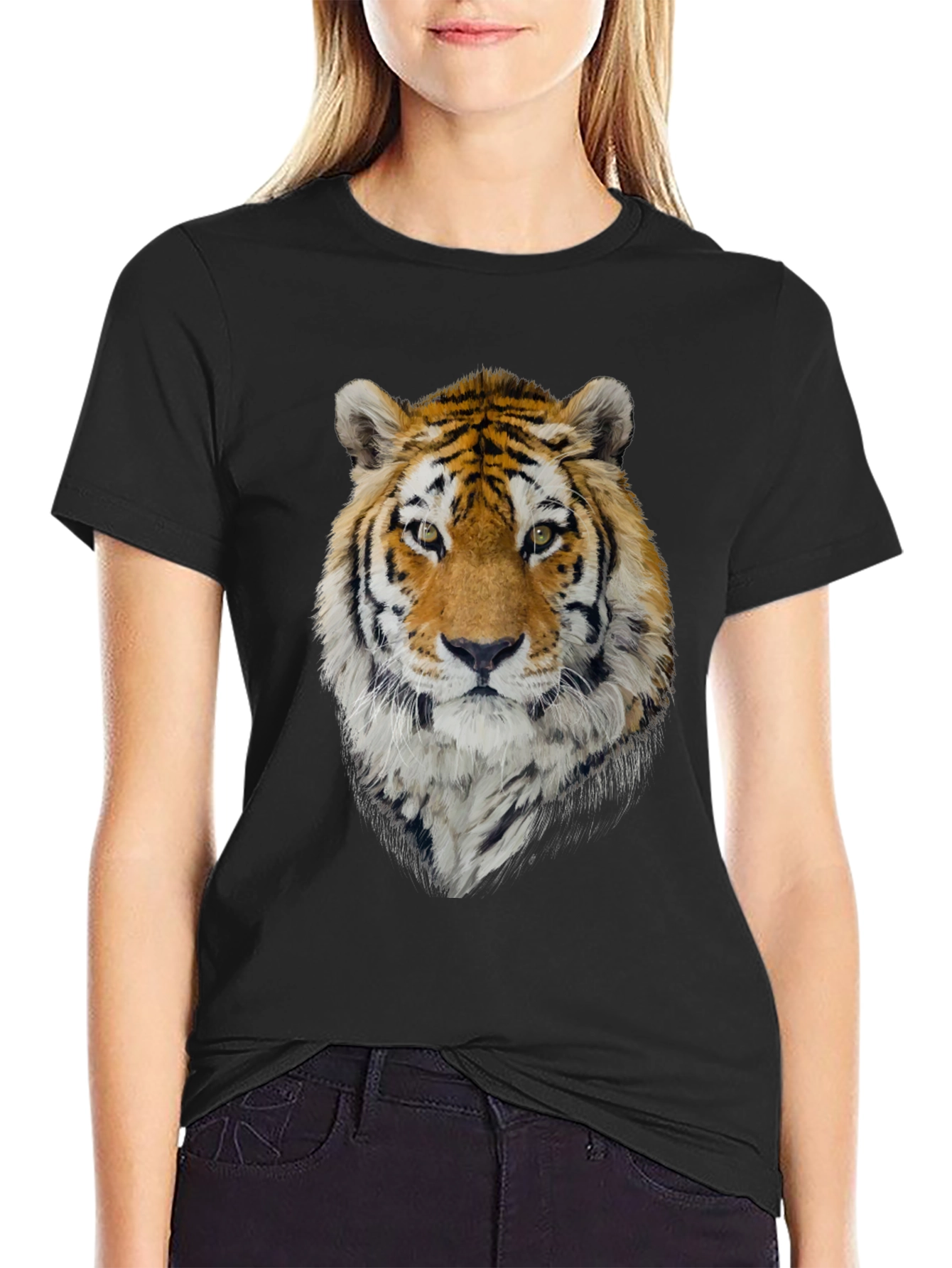 Tiger Graphic Tee - Mens Black Crew Neck T-Shirt