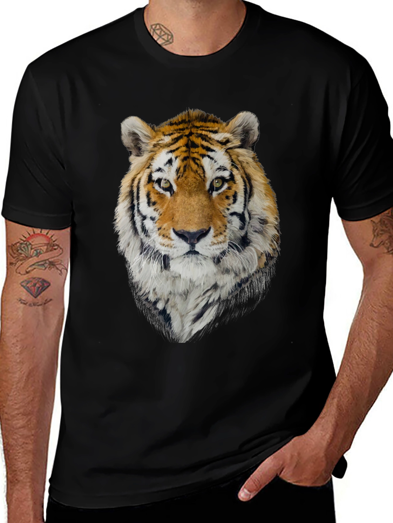 Tiger Graphic Tee - Mens Black Crew Neck T-Shirt