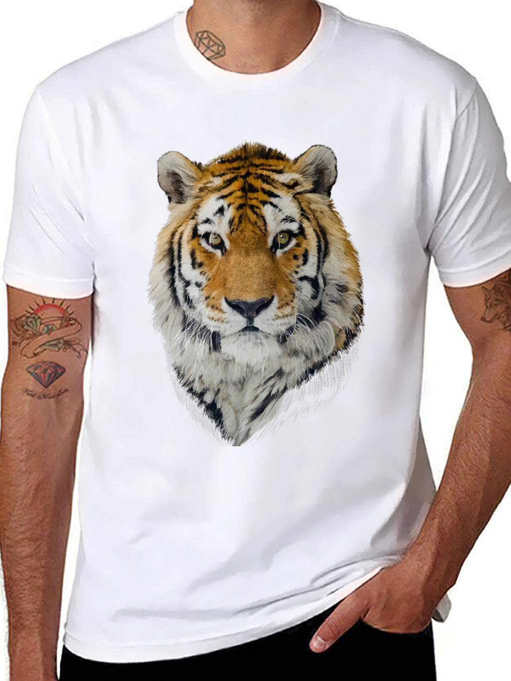 Tiger Graphic Tee - Mens Black Crew Neck T-Shirt