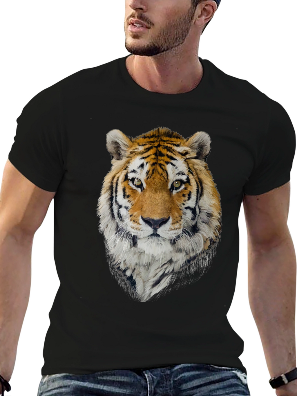 Tiger Graphic Tee - Mens Black Crew Neck T-Shirt