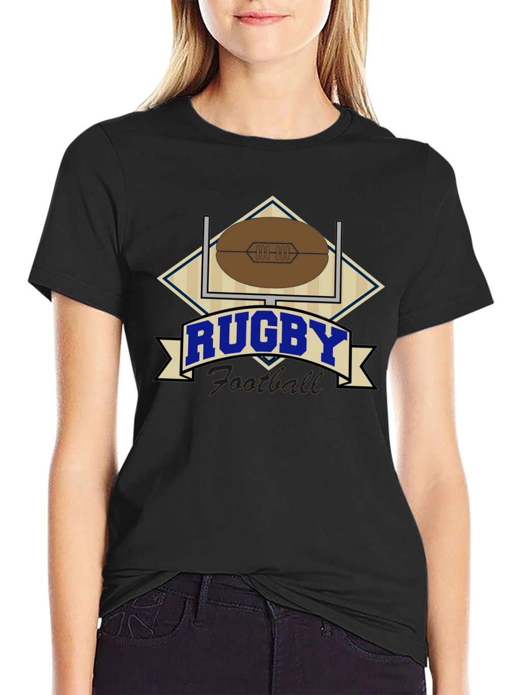 Rugby Football Graphic Black T-Shirt