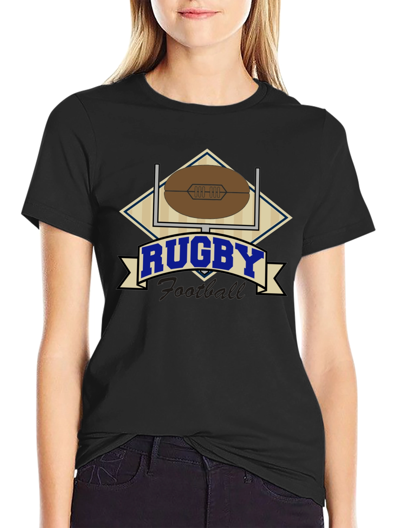 Rugby Football Graphic Black T-Shirt