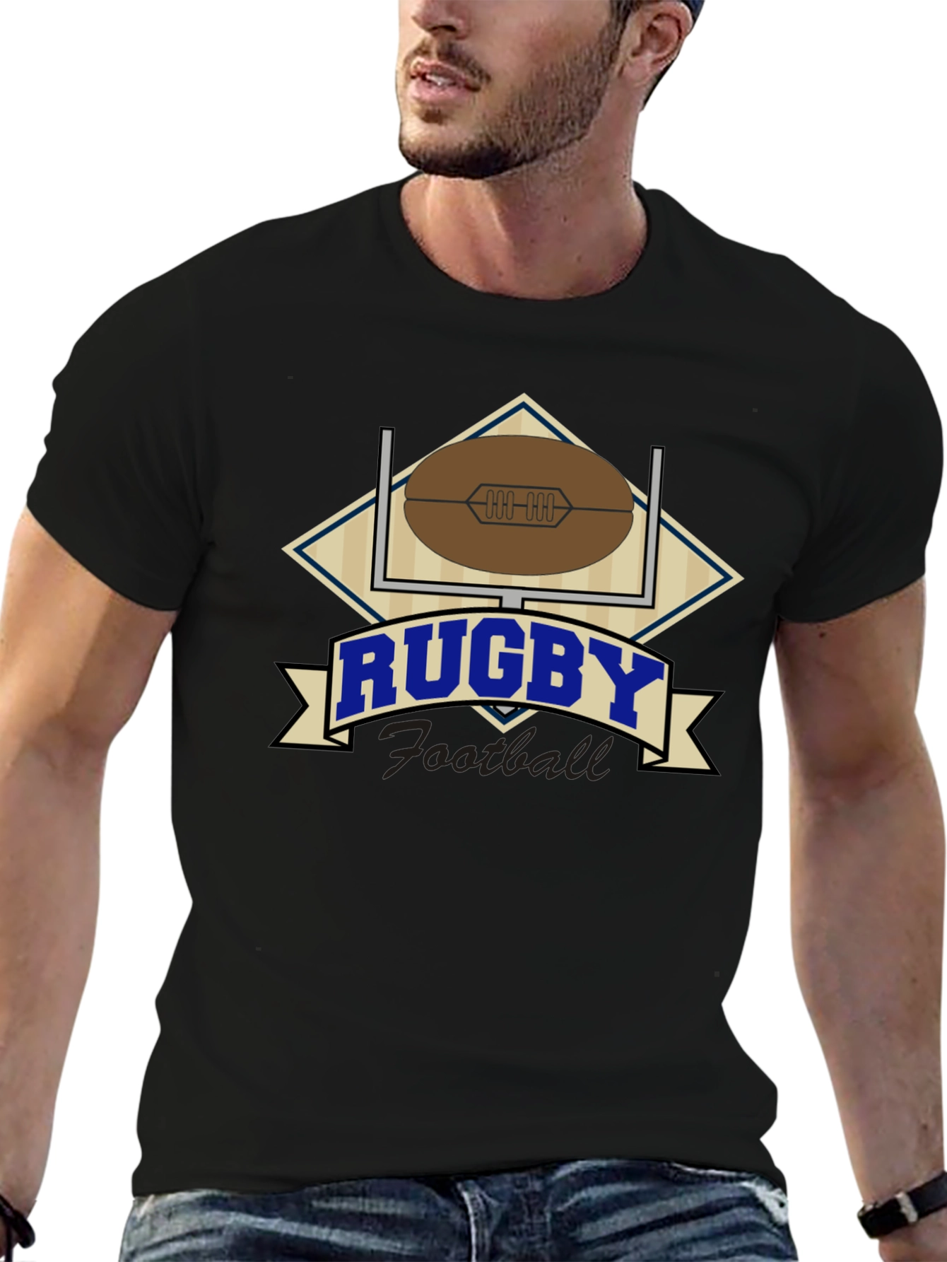 Rugby Football Graphic Black T-Shirt