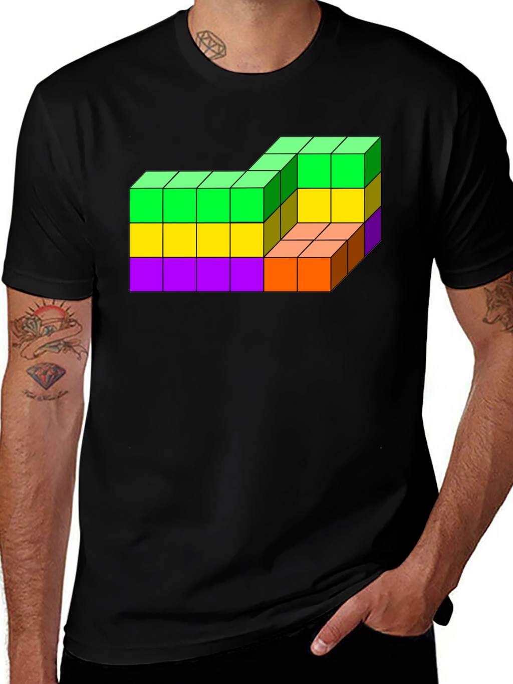 Tetris Cube Block Graphic T-Shirt