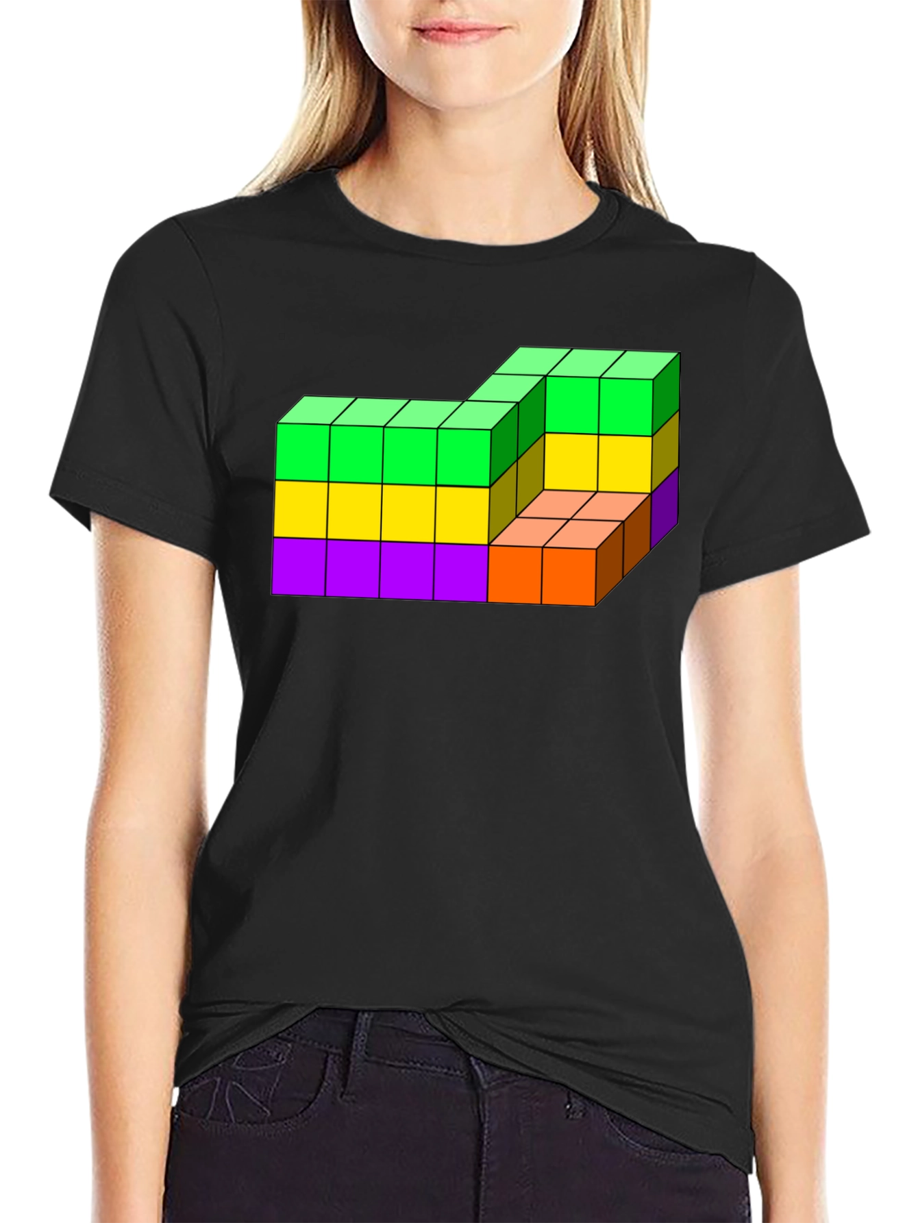 Tetris Cube Block Graphic T-Shirt