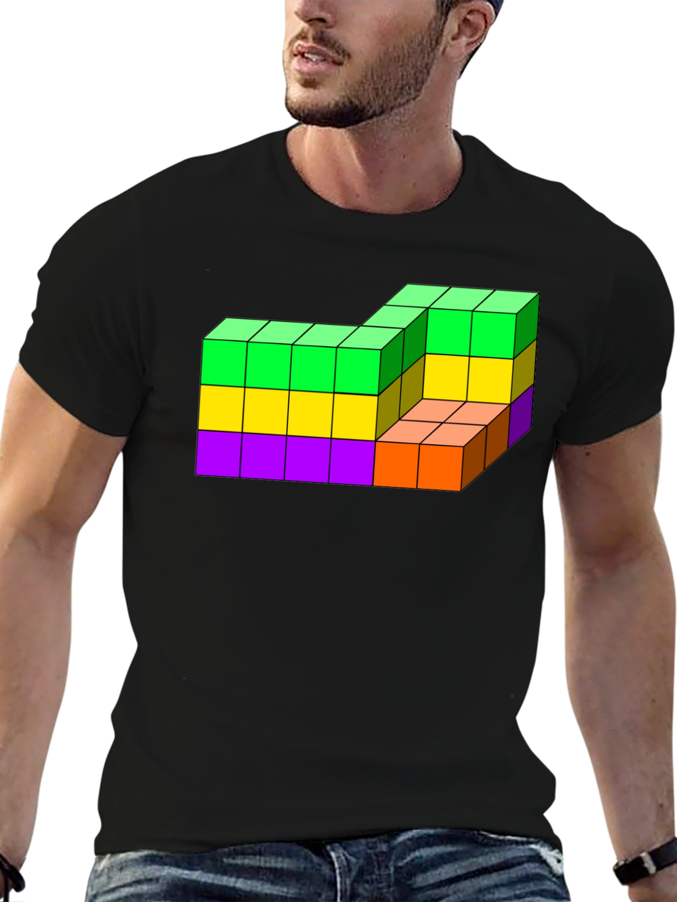 Tetris Cube Block Graphic T-Shirt
