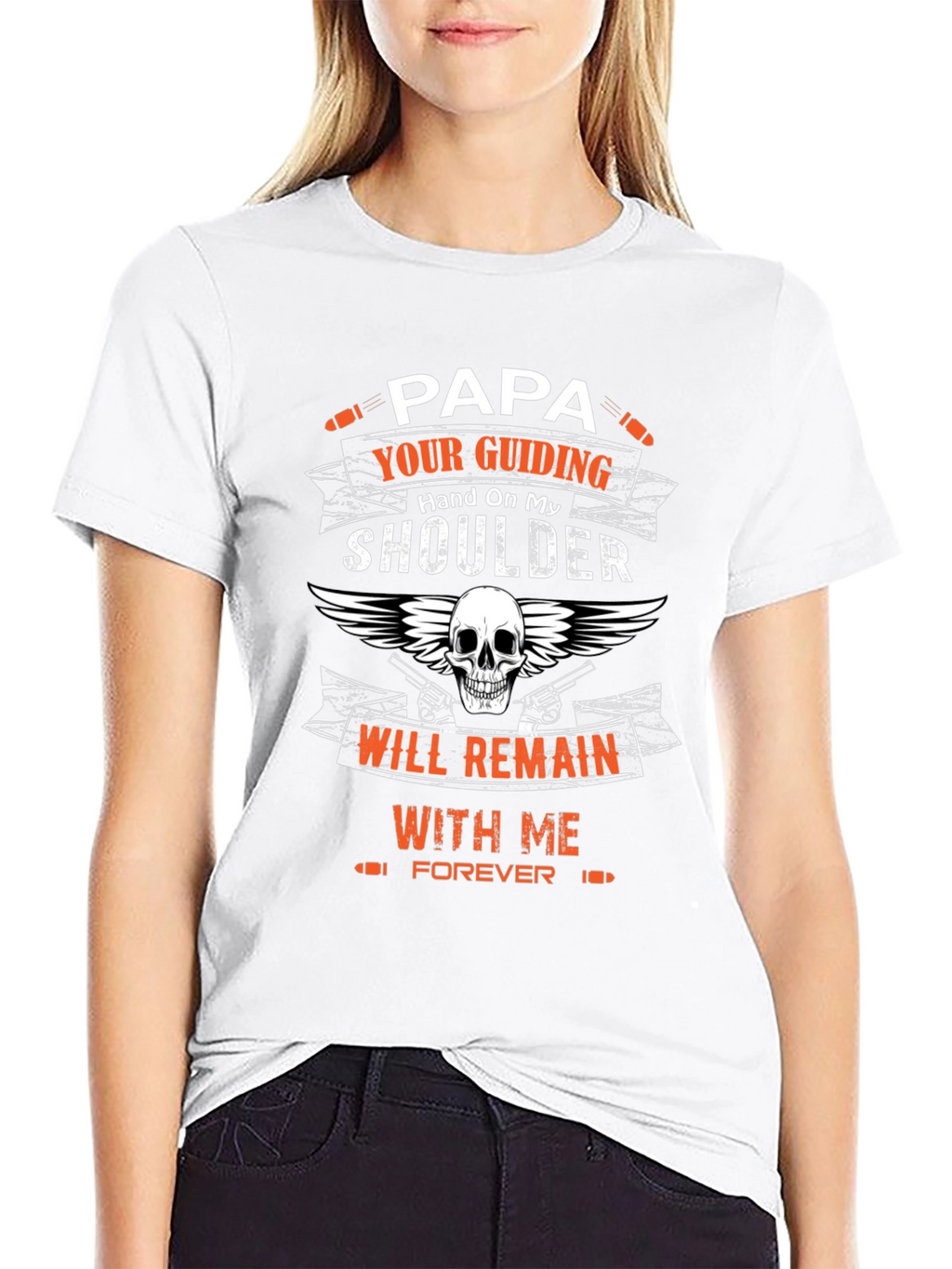 Papas Guiding Hand T-Shirt - Skull & Guns Design