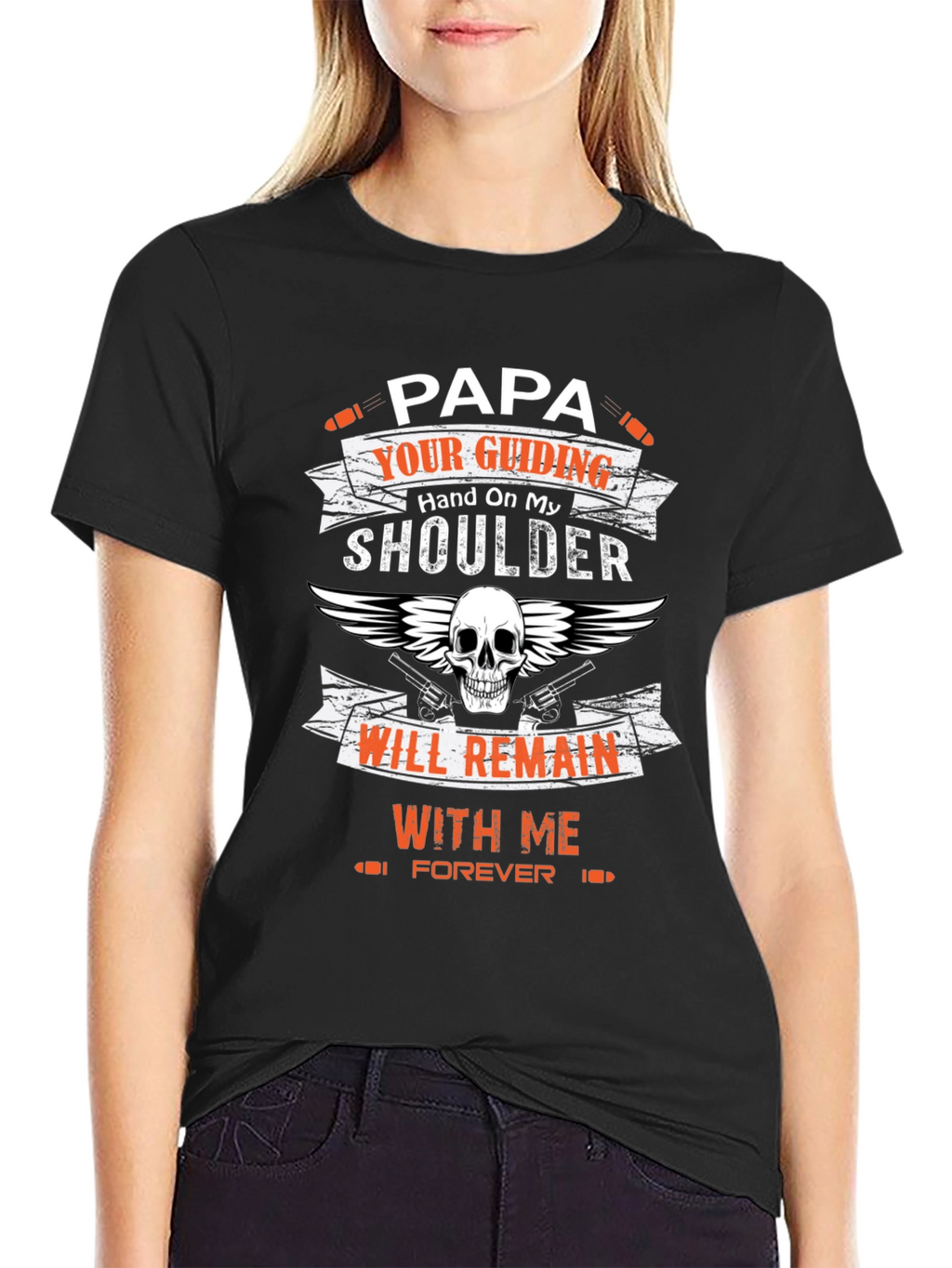 Papas Guiding Hand T-Shirt - Skull & Guns Design