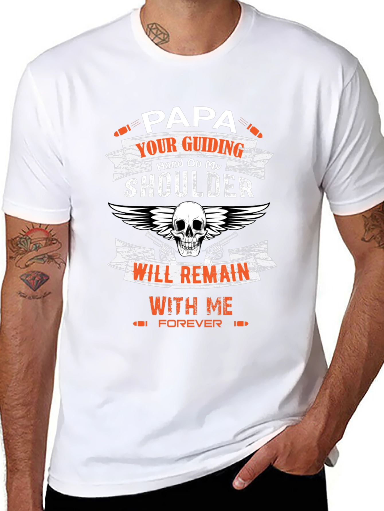 Papas Guiding Hand T-Shirt - Skull & Guns Design