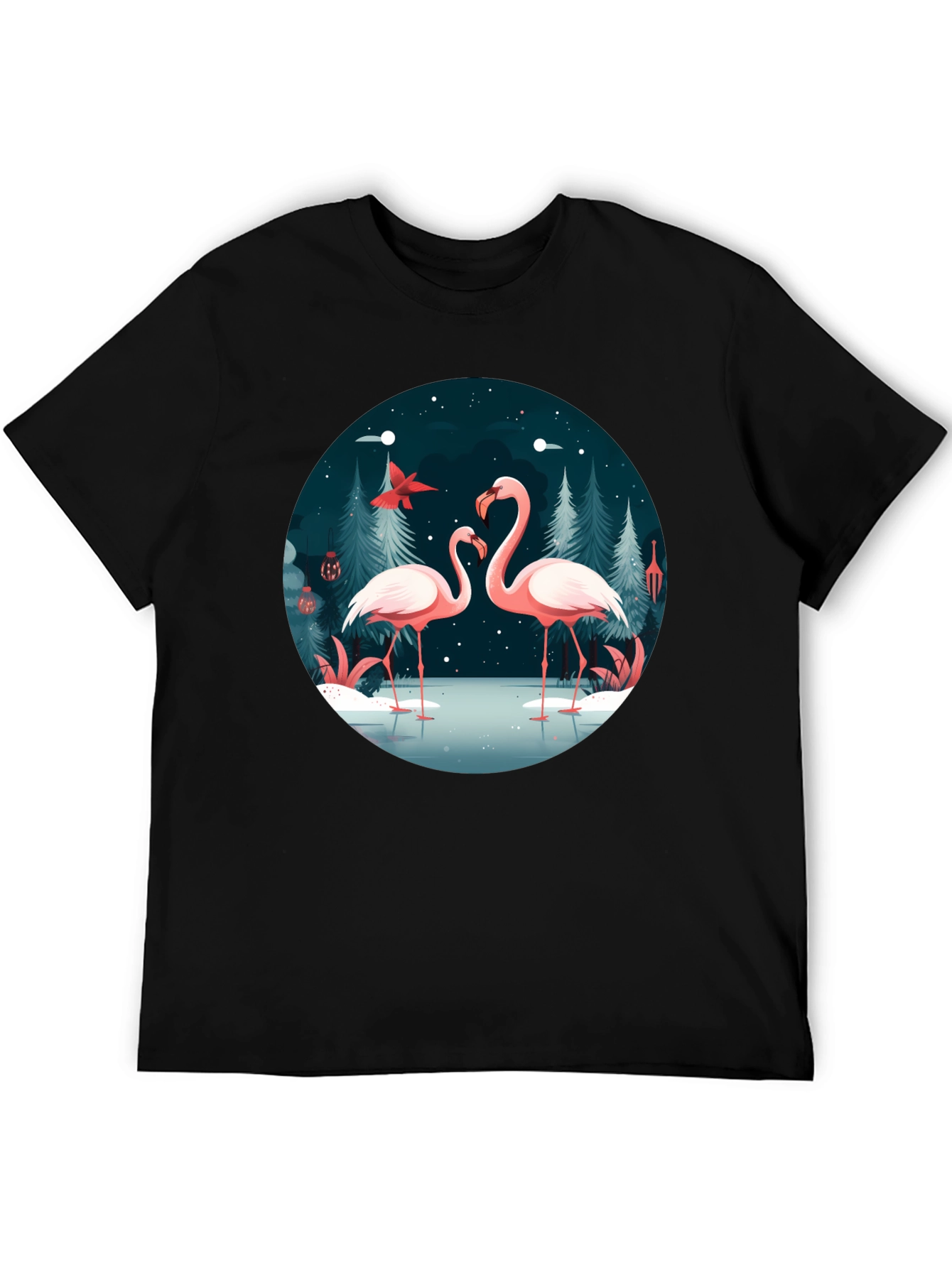 Flamingo Winter Scene Graphic Tee