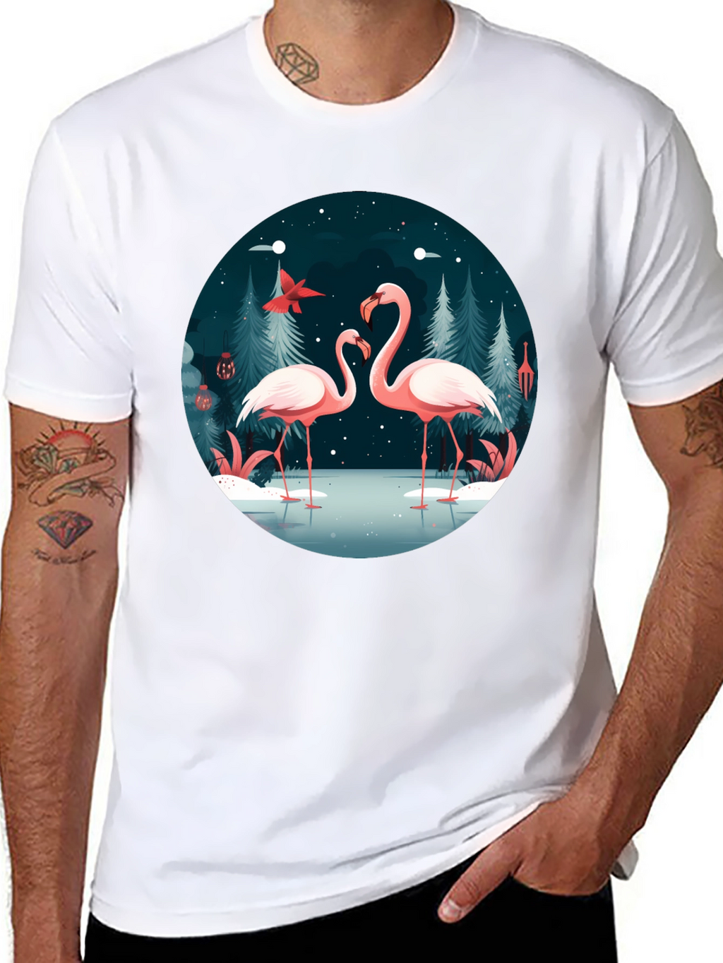 Flamingo Winter Scene Graphic Tee