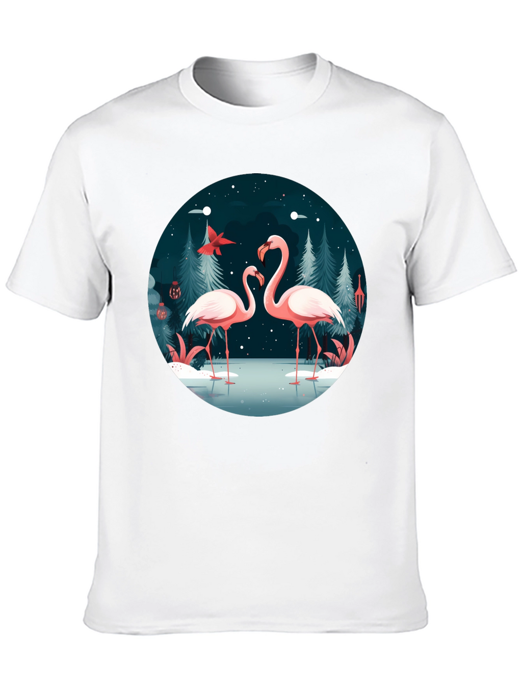 Flamingo Winter Scene Graphic Tee