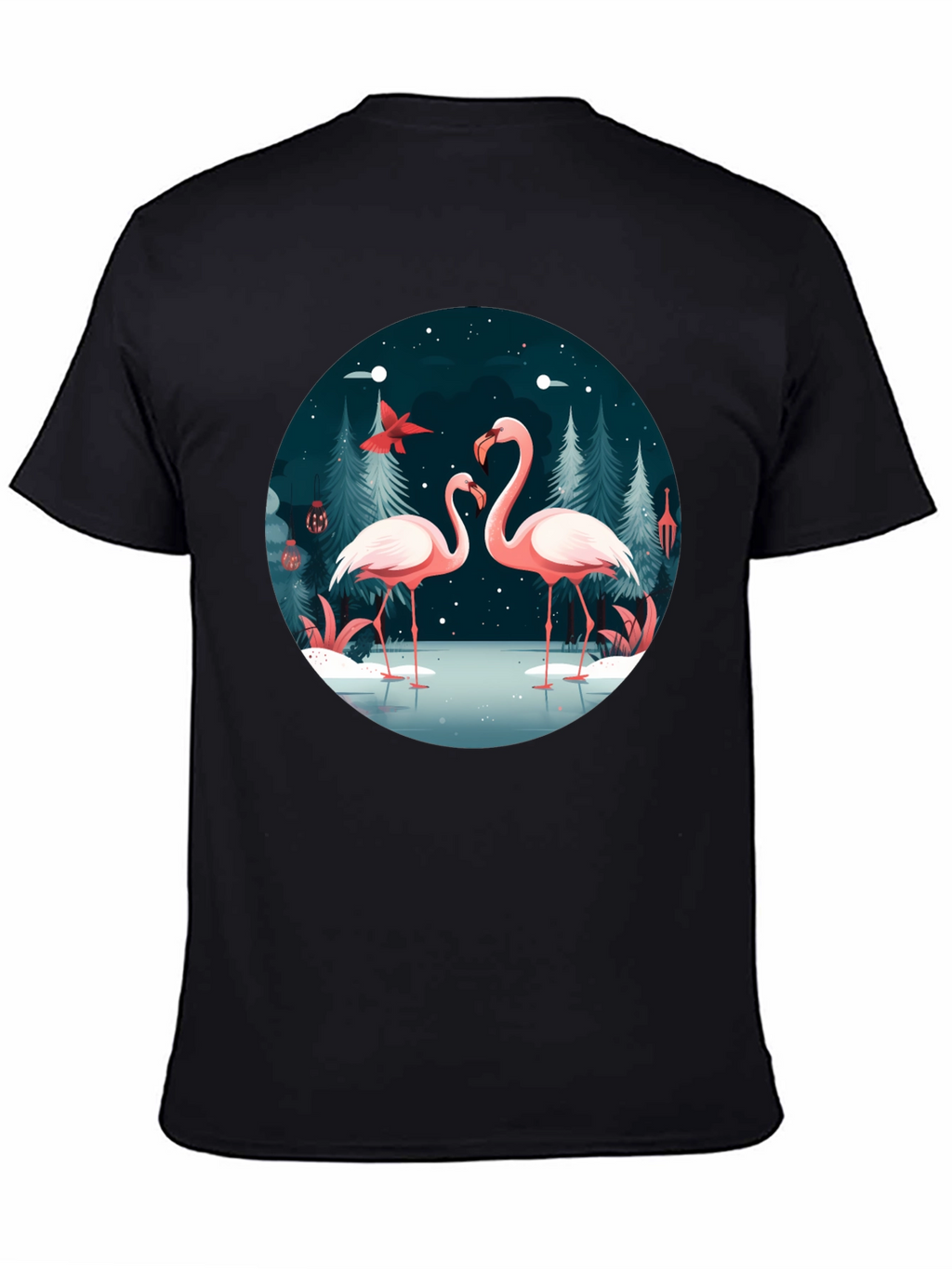 Flamingo Winter Scene Graphic Tee