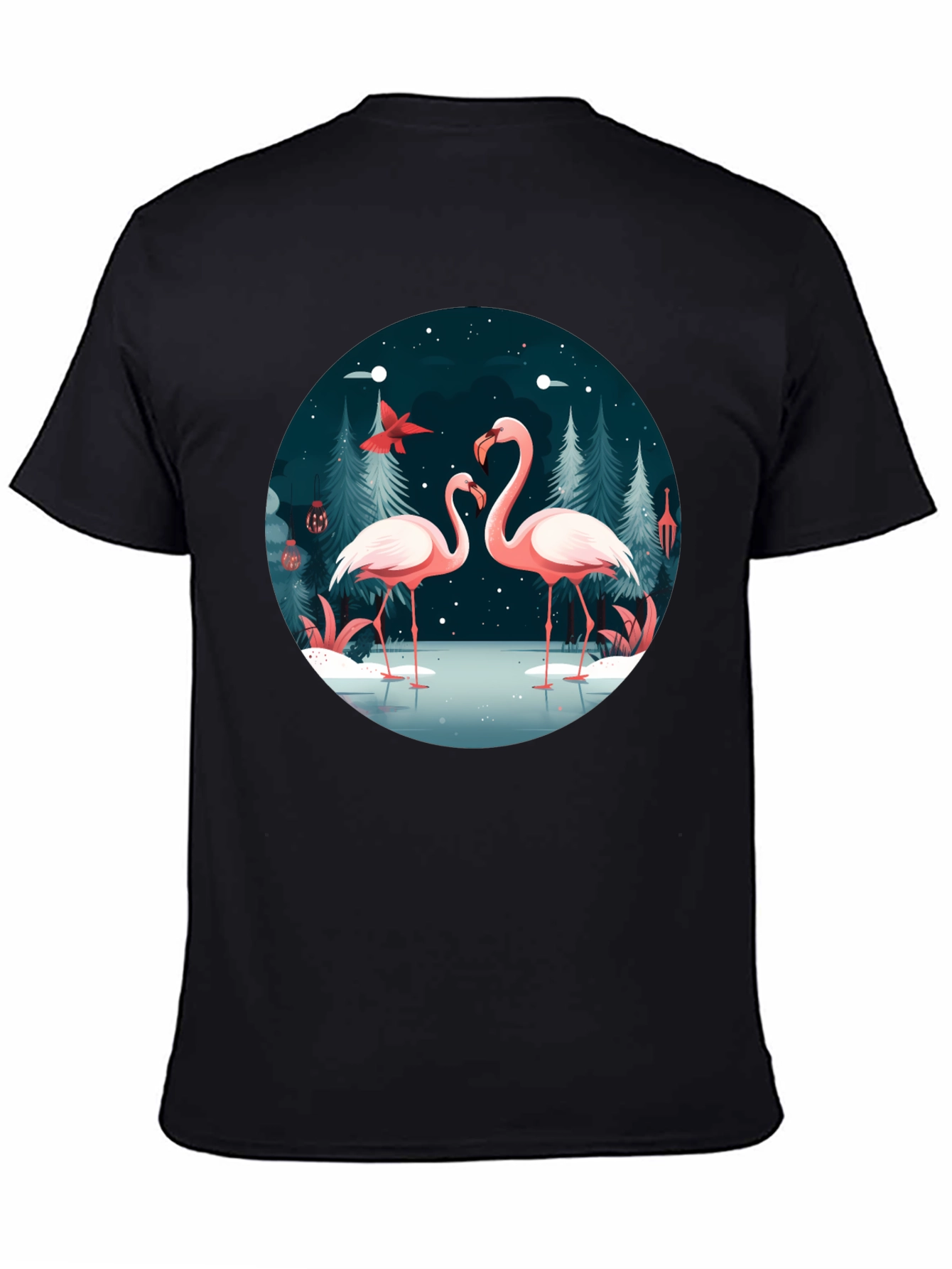 Flamingo Winter Scene Graphic Tee